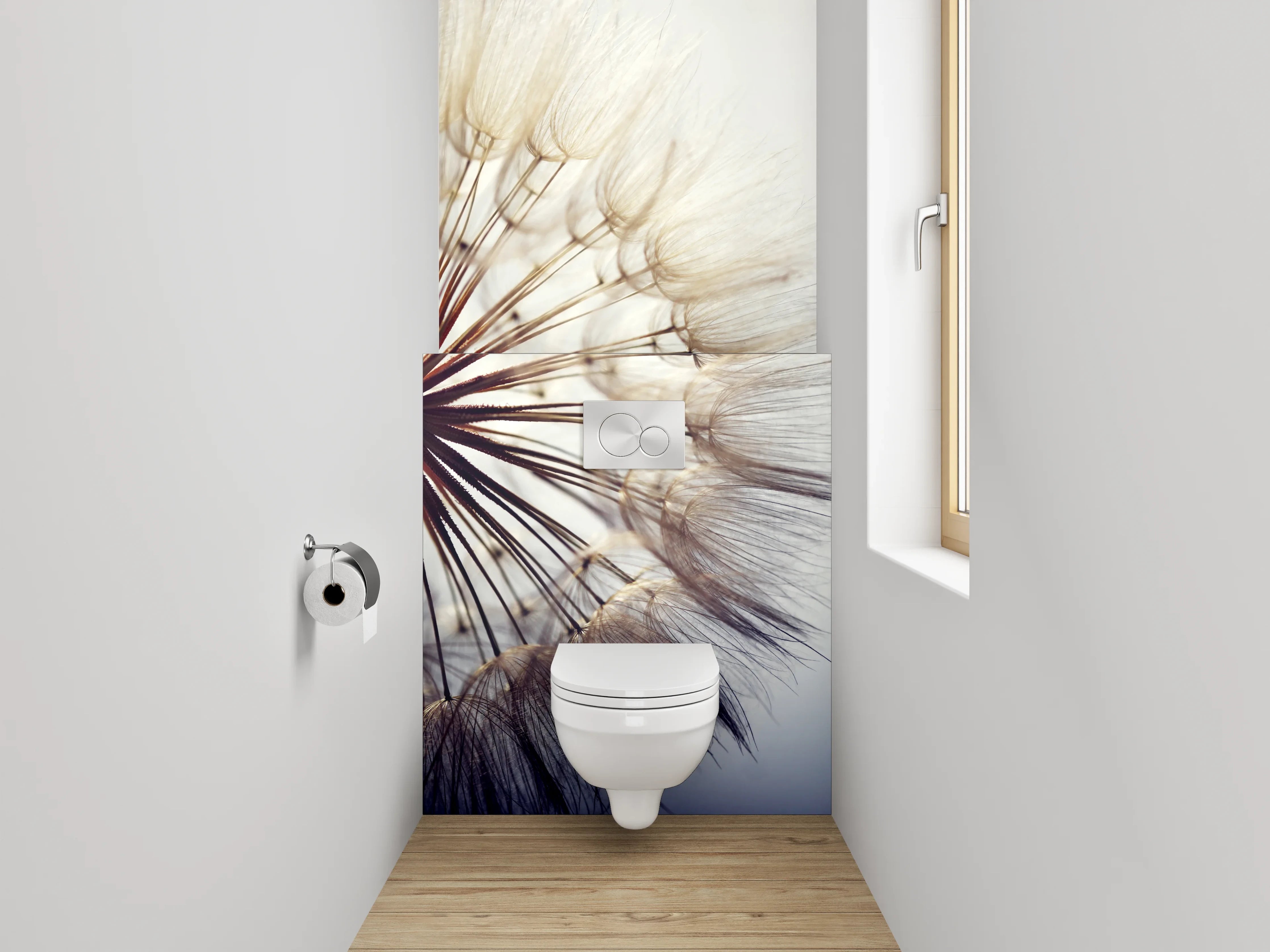 WC-Rückwand - Pusteblume Makro Weiß Grau Minimal