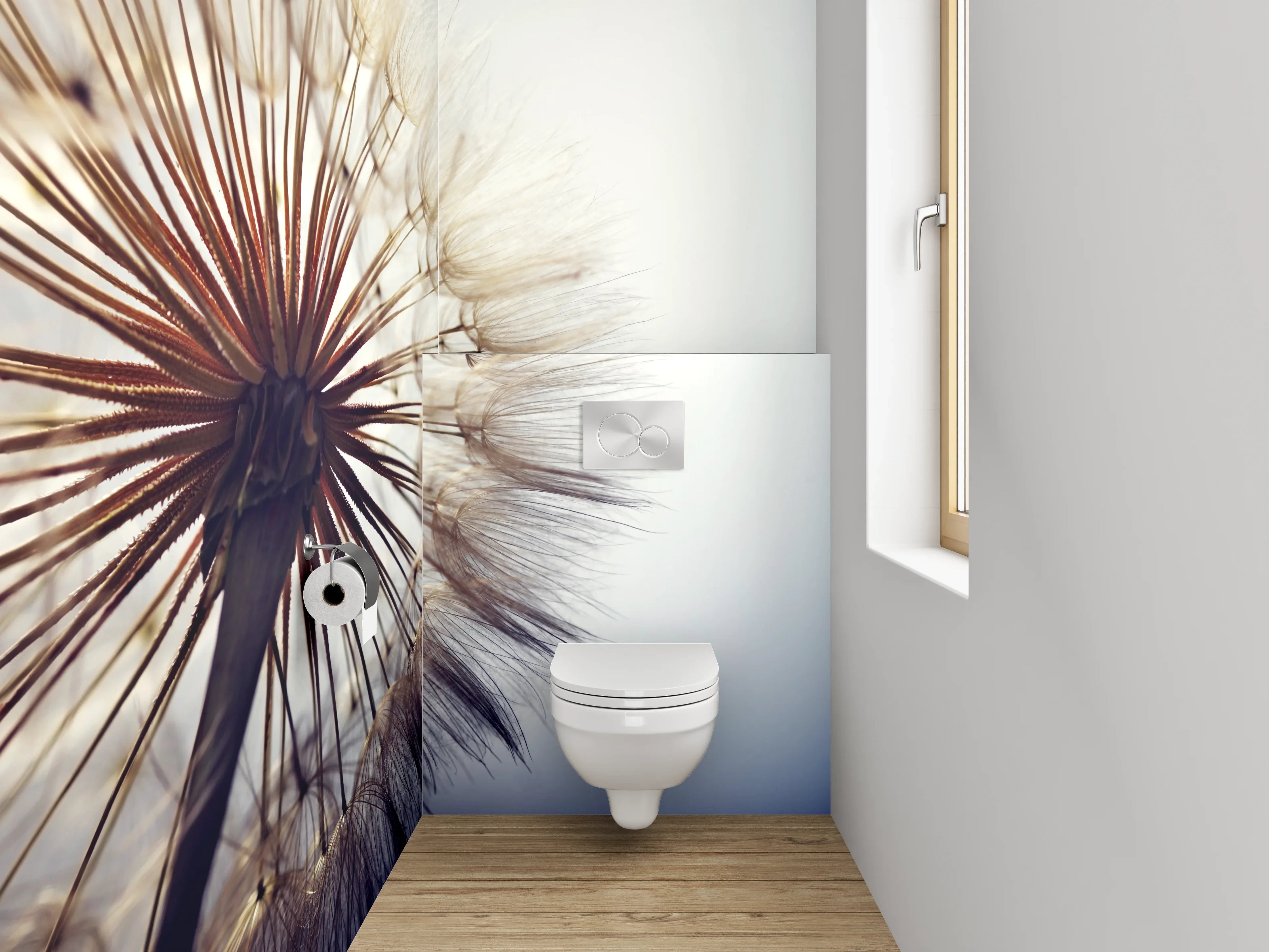 WC-Rückwand - Pusteblume Makro Weiß Grau Minimal