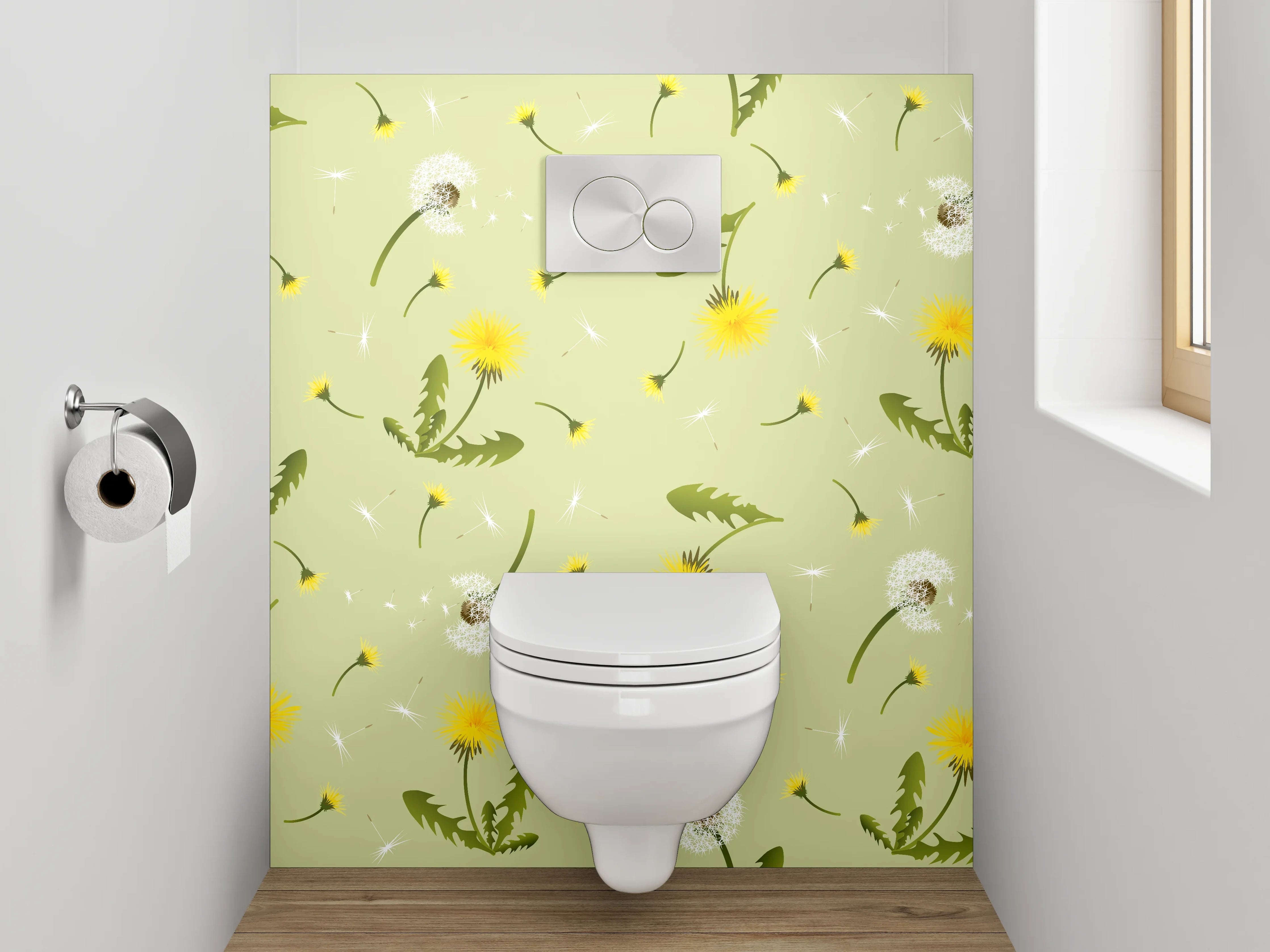 WC-Rückwand - Pusteblume Muster Frühlingswiese Grün Gelb