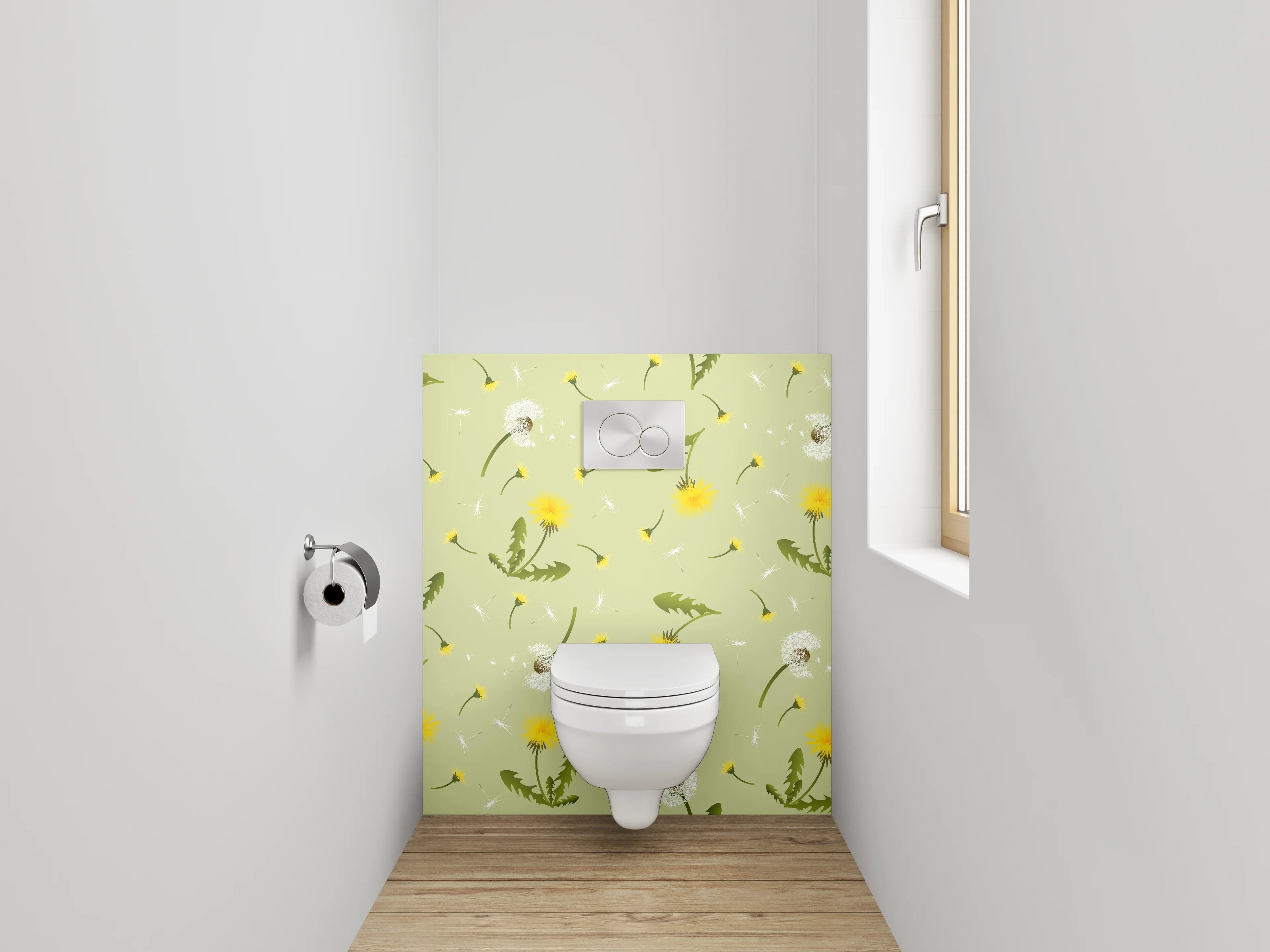 WC-Rückwand - Pusteblume Muster Frühlingswiese Grün Gelb