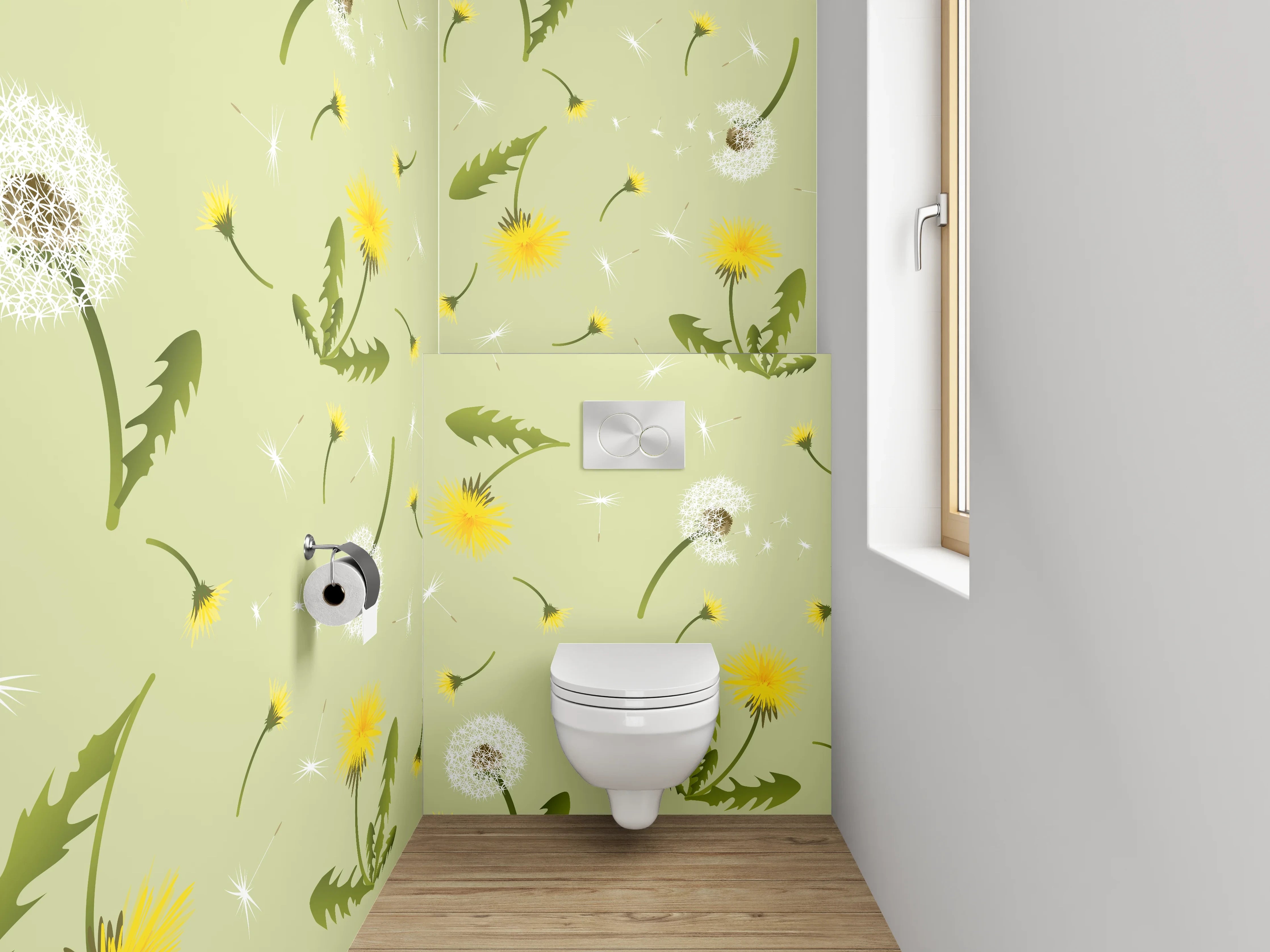 WC-Rückwand - Pusteblume Muster Frühlingswiese Grün Gelb