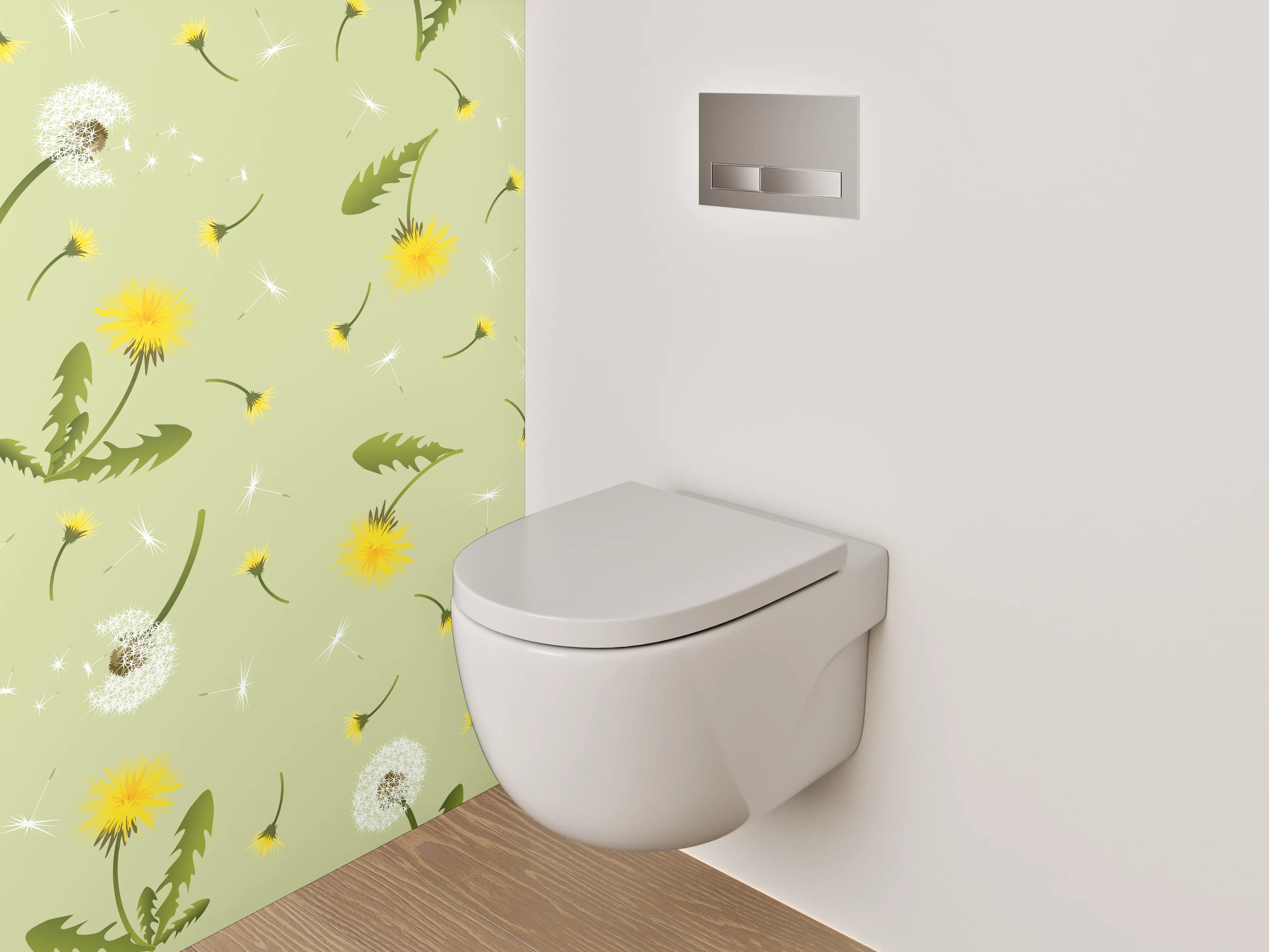 WC-Rückwand - Pusteblume Muster Frühlingswiese Grün Gelb
