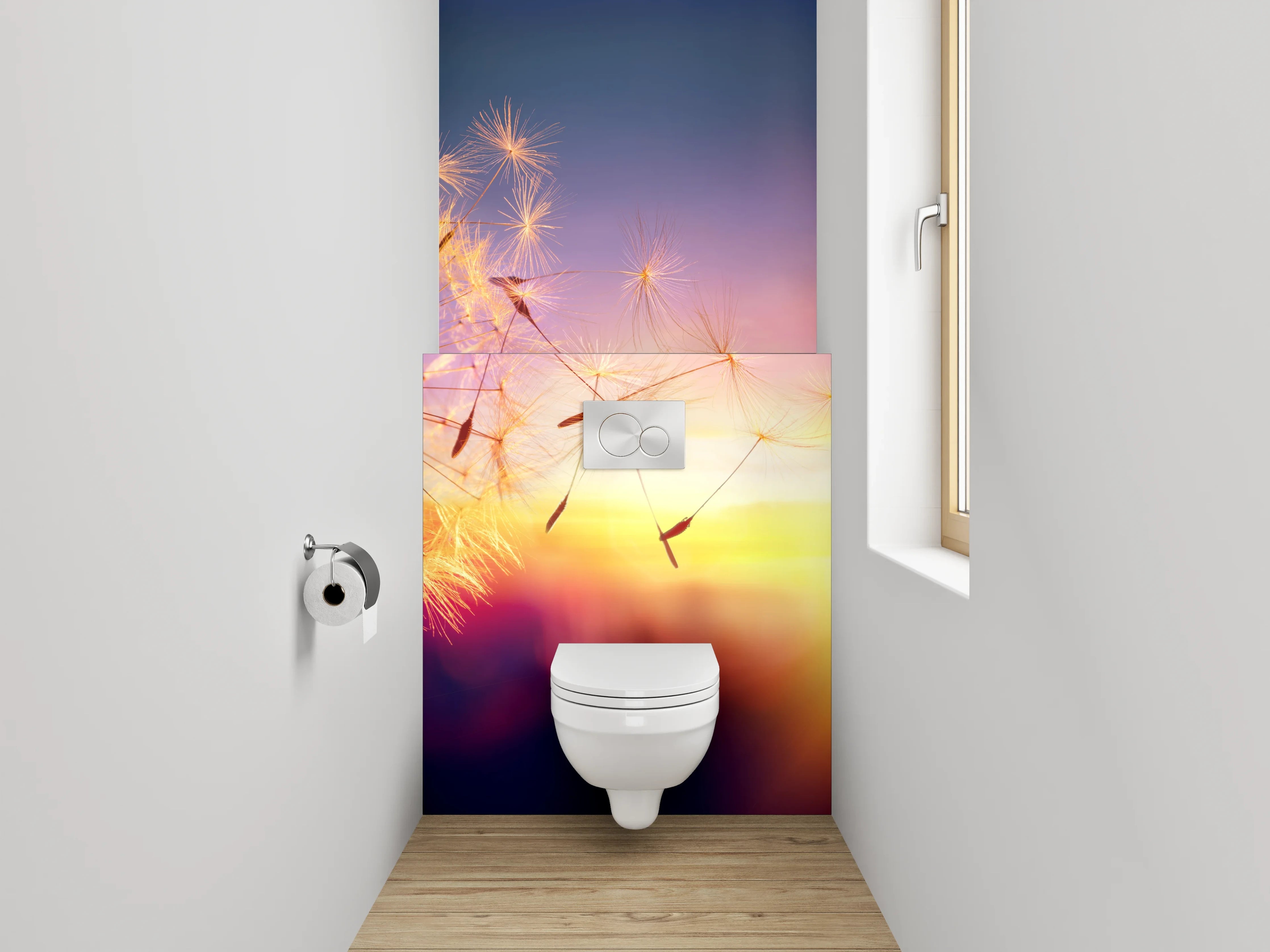 WC-Rückwand - Pusteblume im Sonnenuntergang