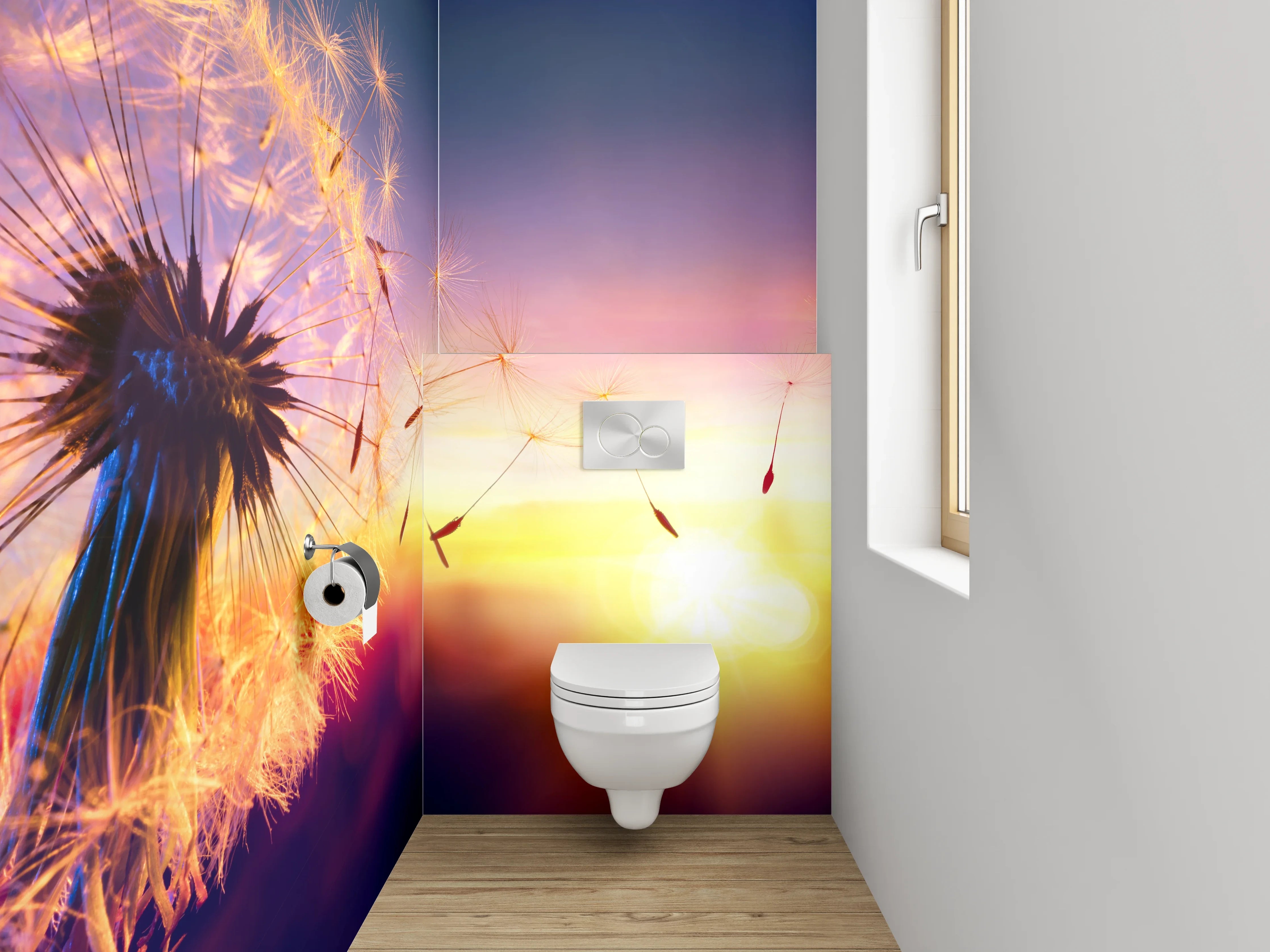 WC-Rückwand - Pusteblume im Sonnenuntergang
