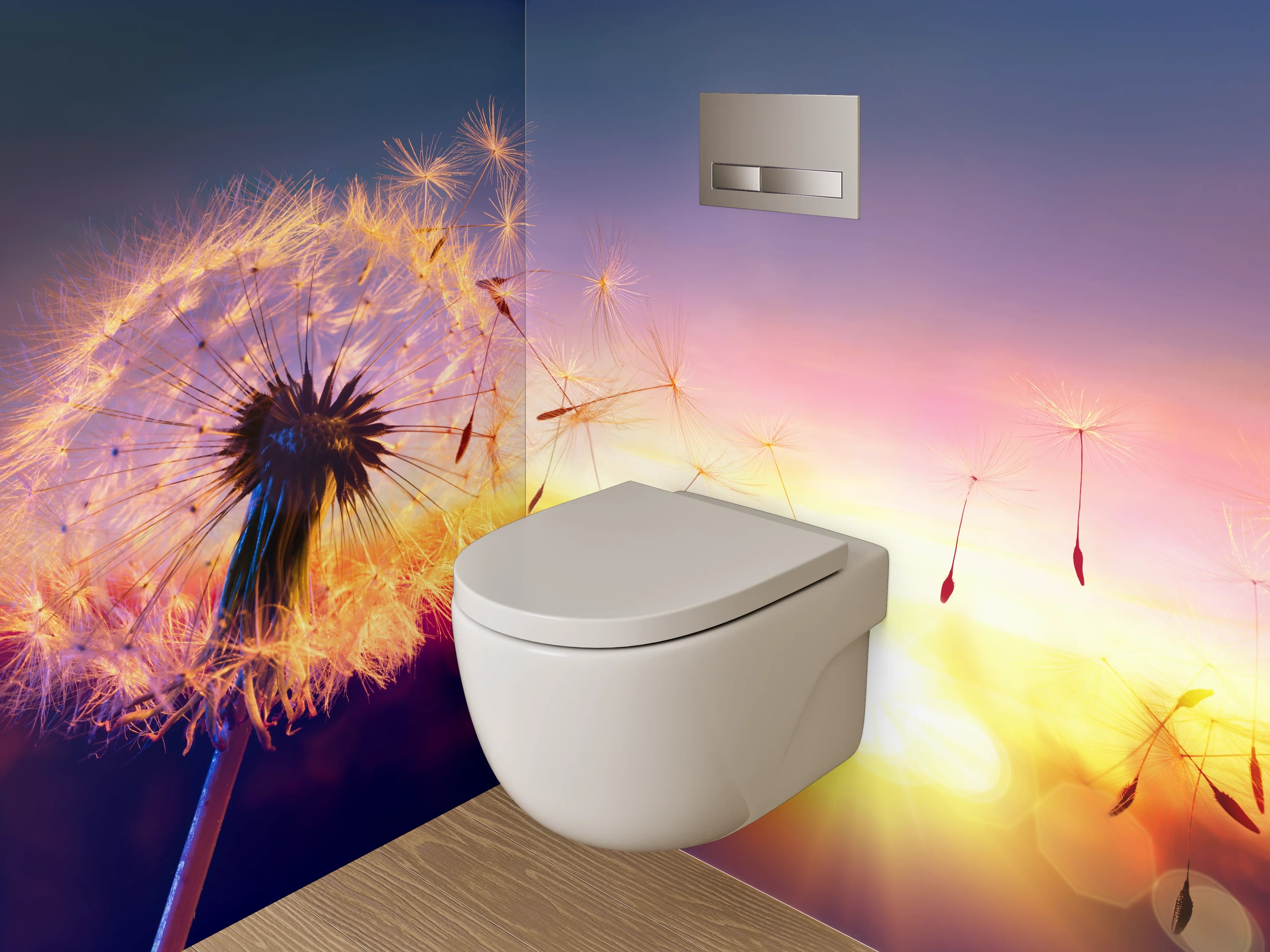 WC-Rückwand - Pusteblume im Sonnenuntergang