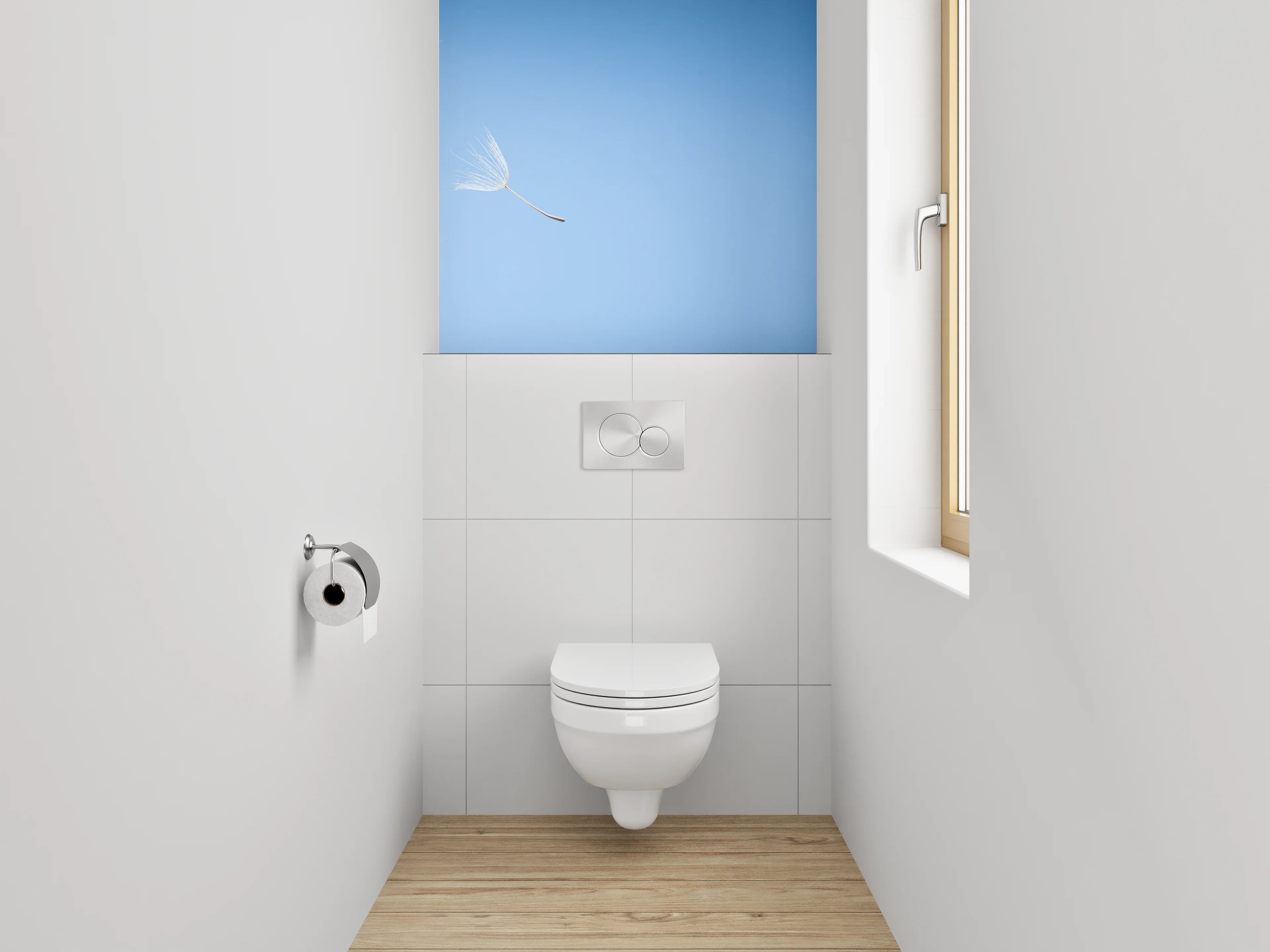 WC-Rückwand - Pusteblume im Wind vor blauem Himmel