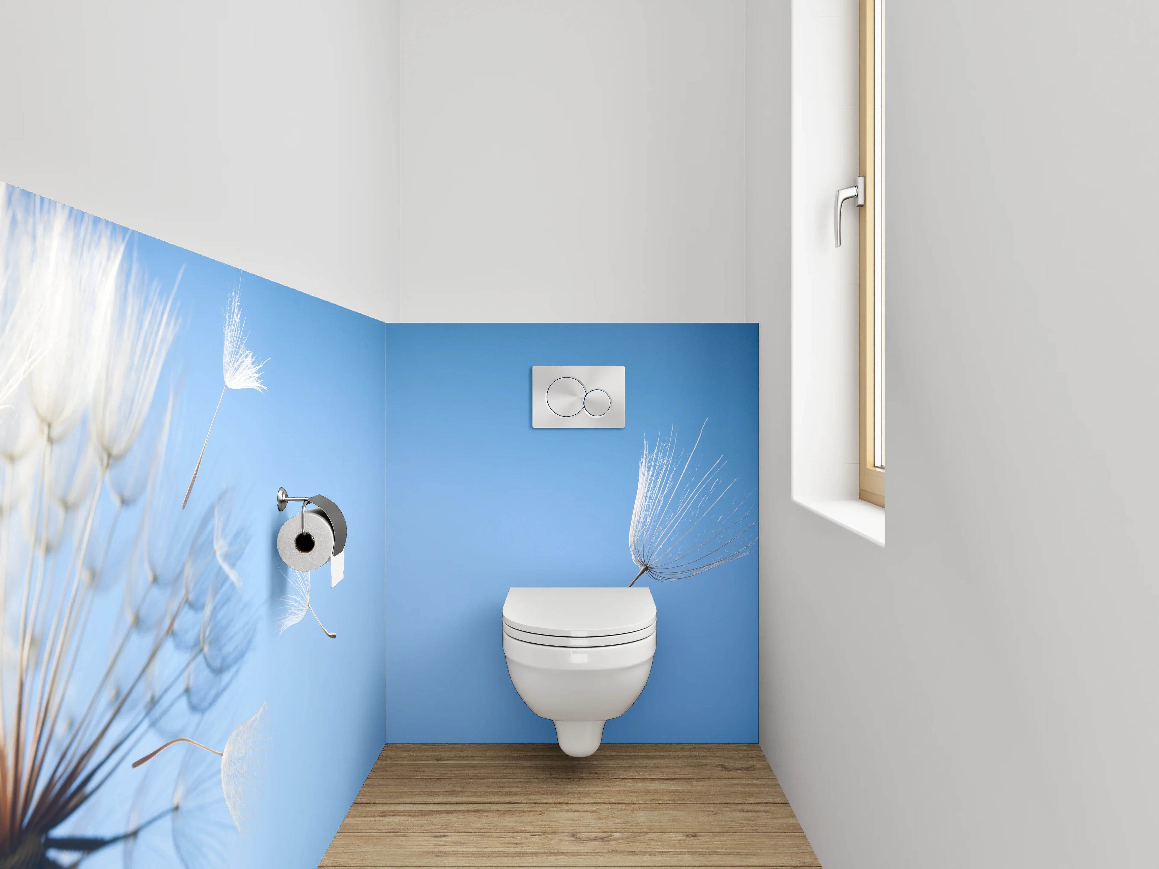 WC-Rückwand - Pusteblume im Wind vor blauem Himmel