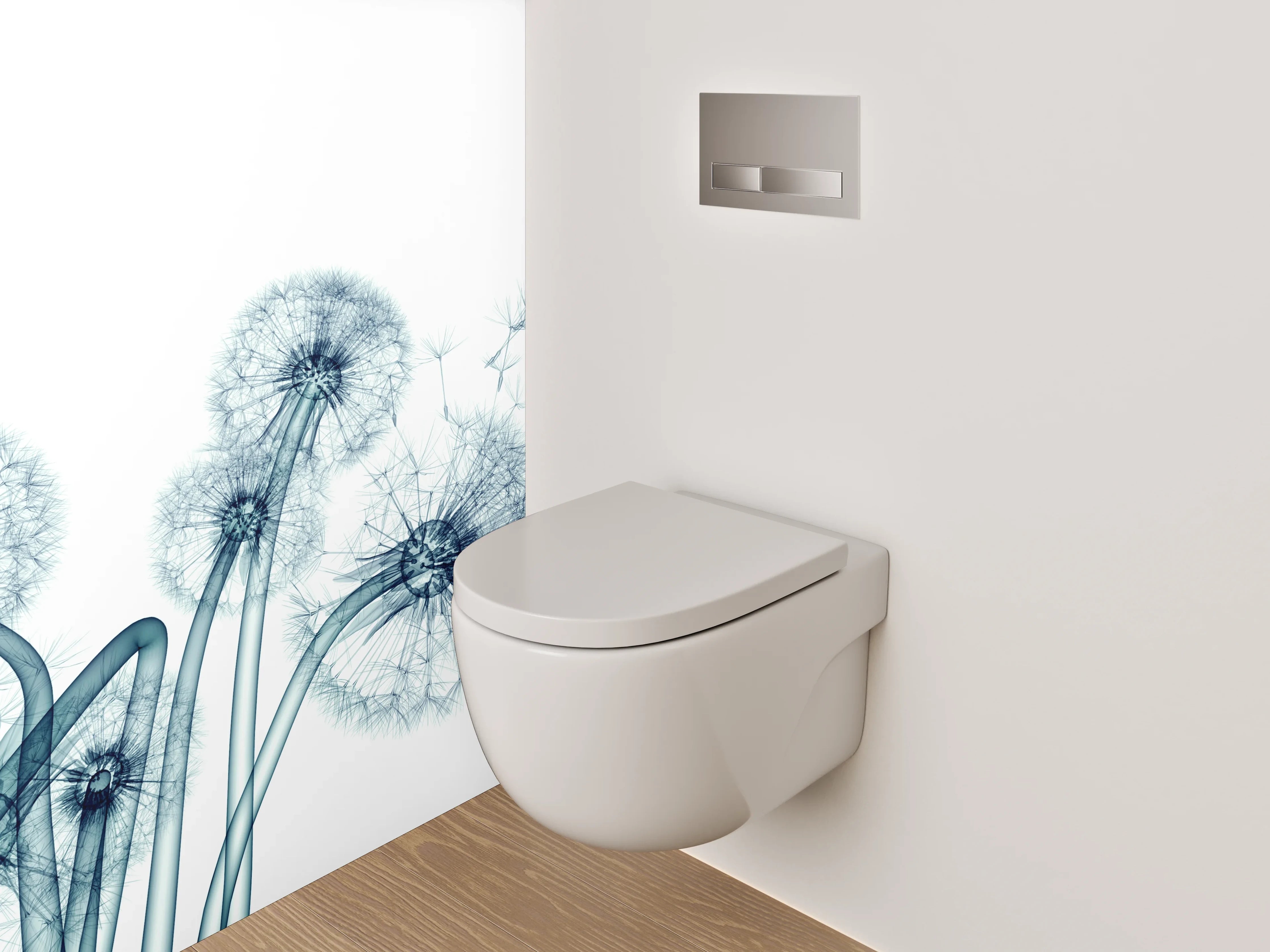 WC-Rückwand - Pusteblume in Blau-Grau auf Weiß