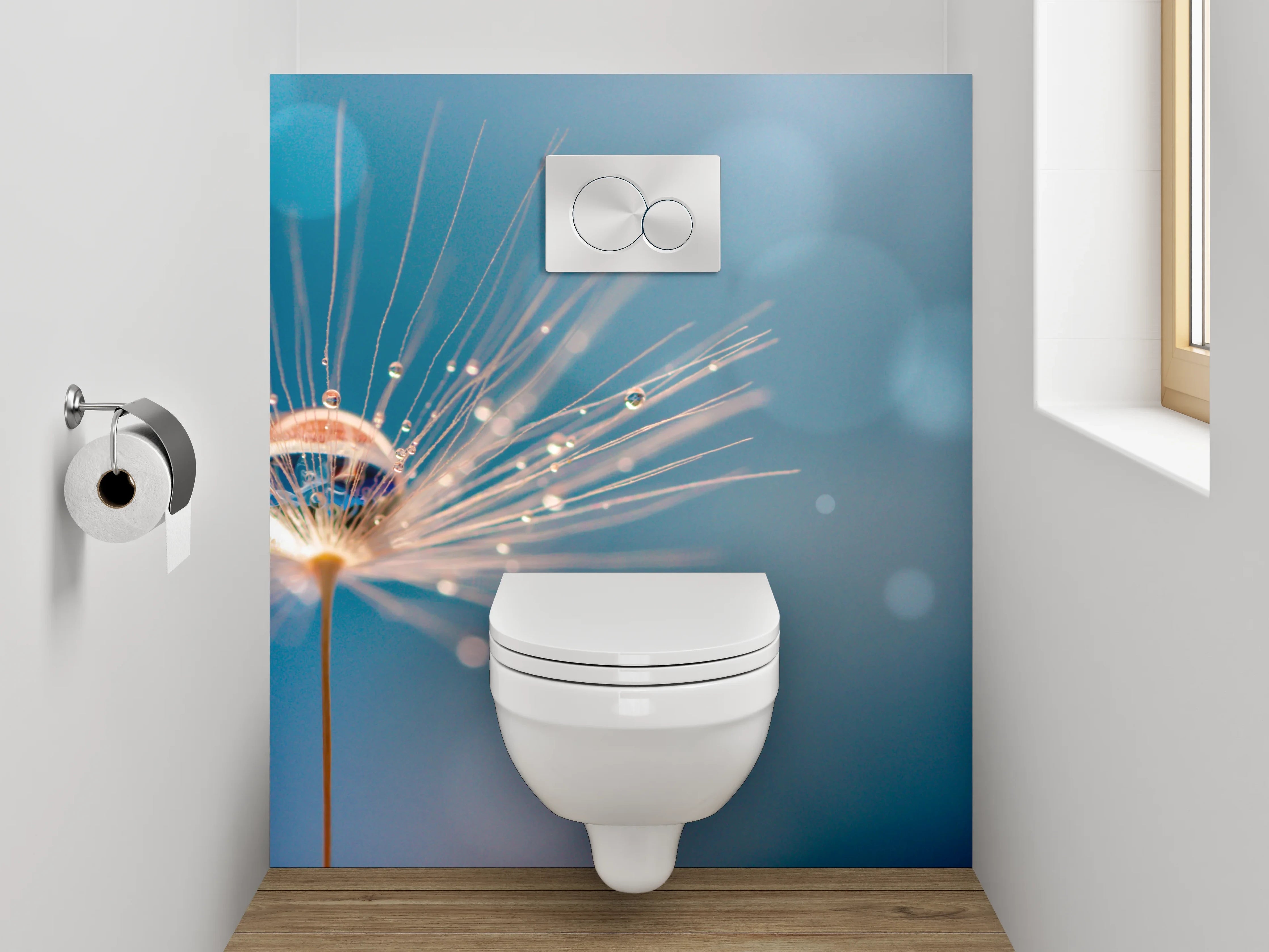 WC-Rückwand - Pusteblume mit Tautropfen im Gegenlicht