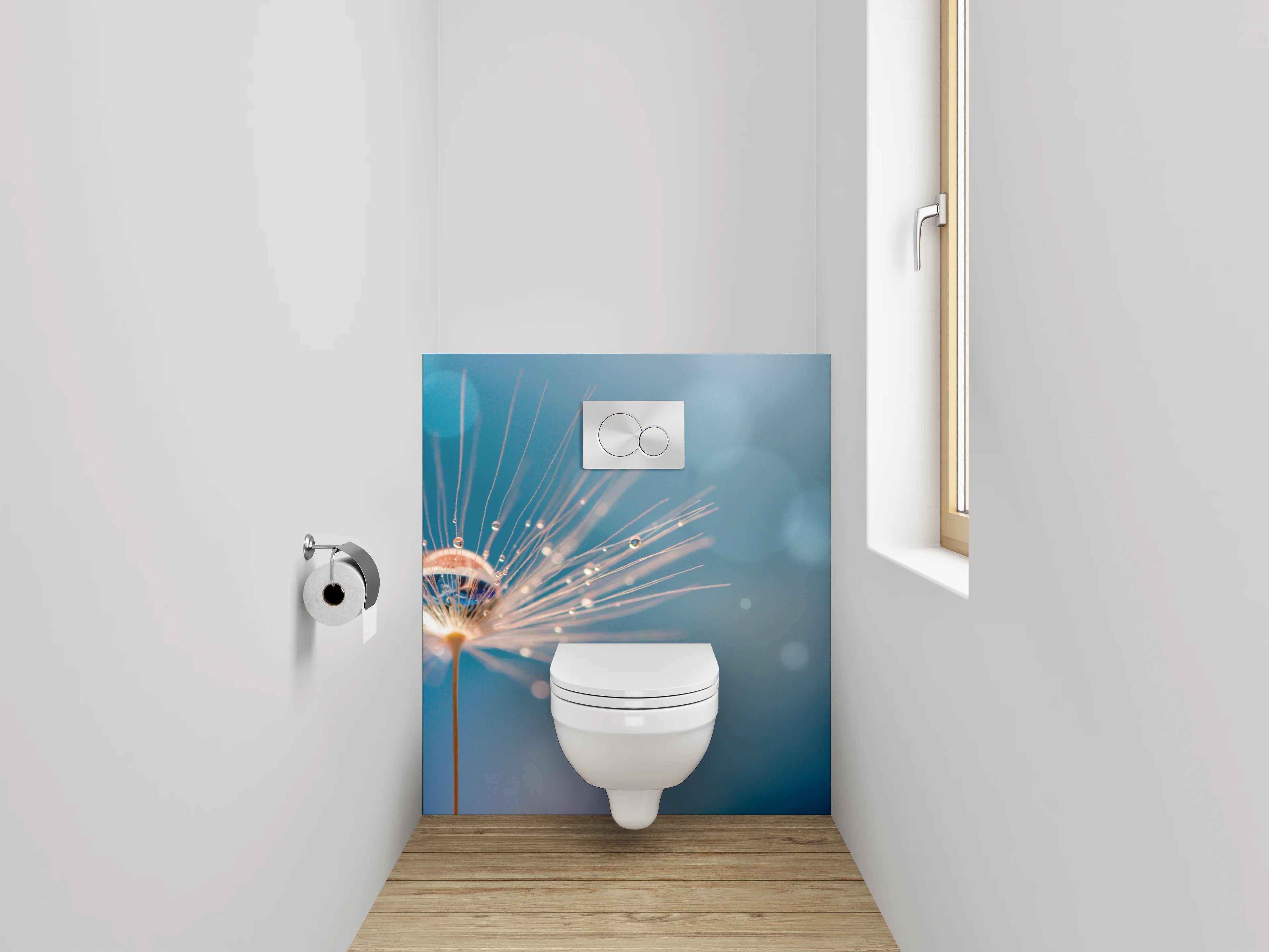 WC-Rückwand - Pusteblume mit Tautropfen im Gegenlicht