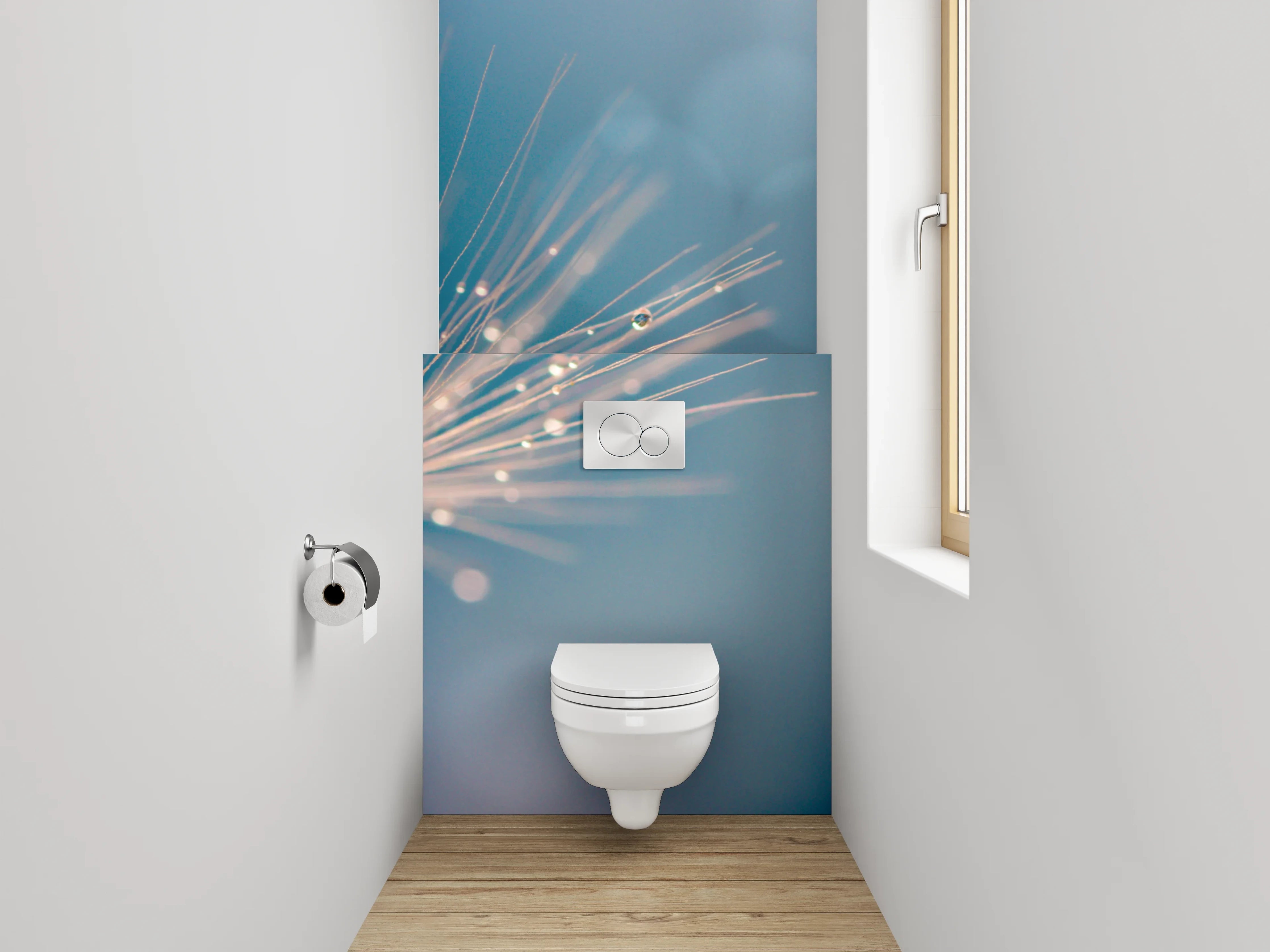 WC-Rückwand - Pusteblume mit Tautropfen im Gegenlicht