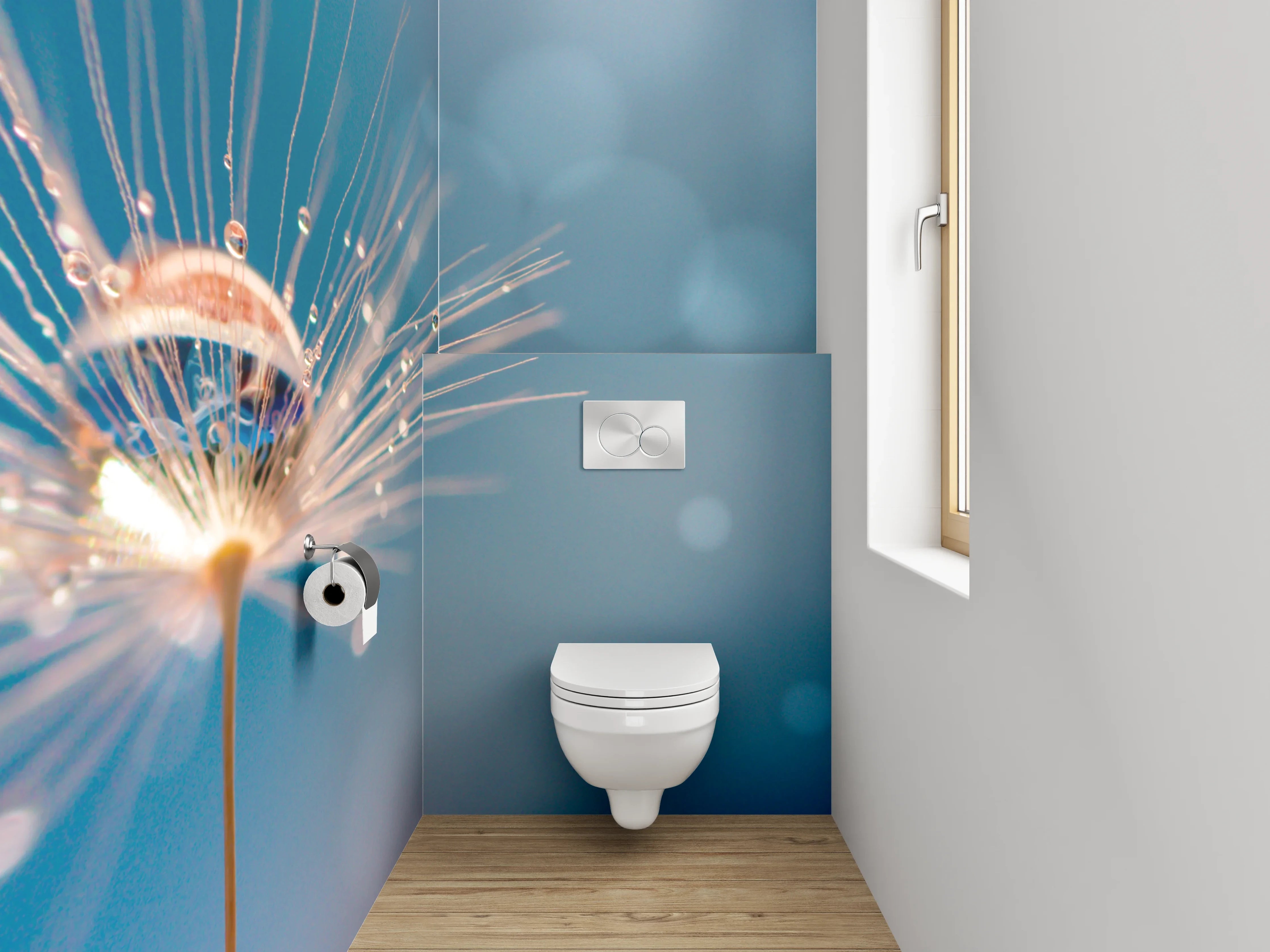 WC-Rückwand - Pusteblume mit Tautropfen im Gegenlicht