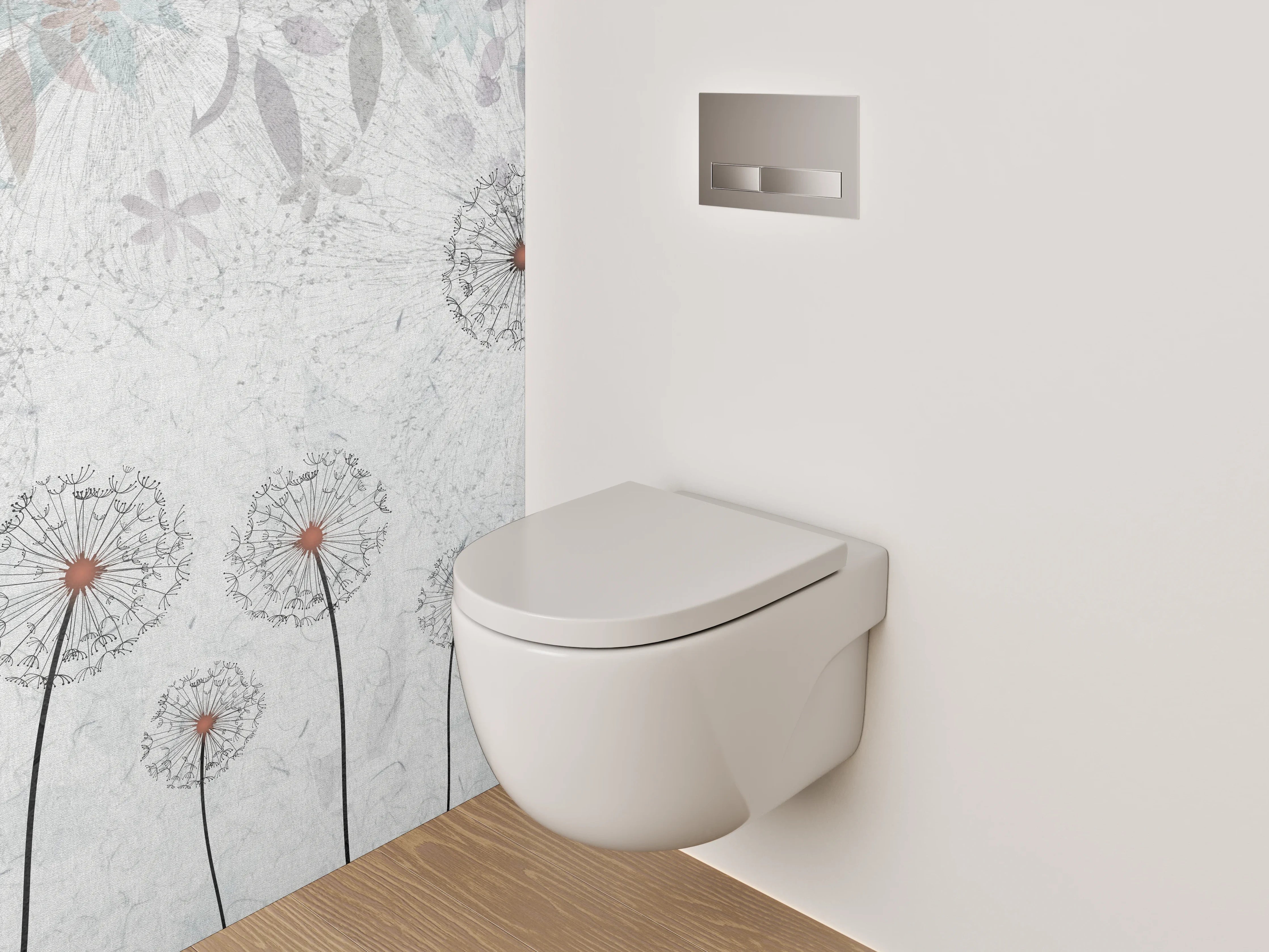 WC-Rückwand - Pusteblumen auf weiß-grauer Struktur