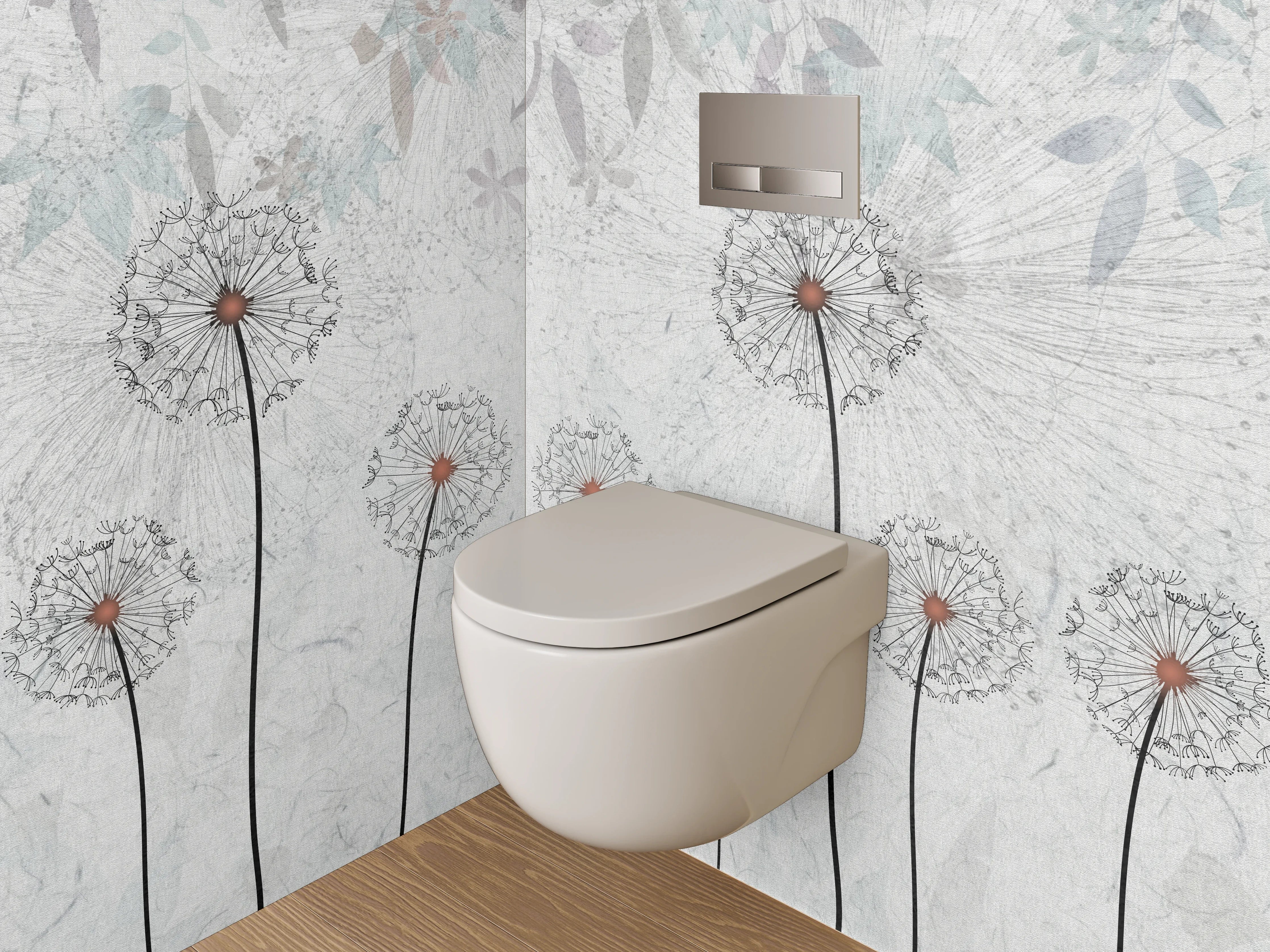 WC-Rückwand - Pusteblumen auf weiß-grauer Struktur