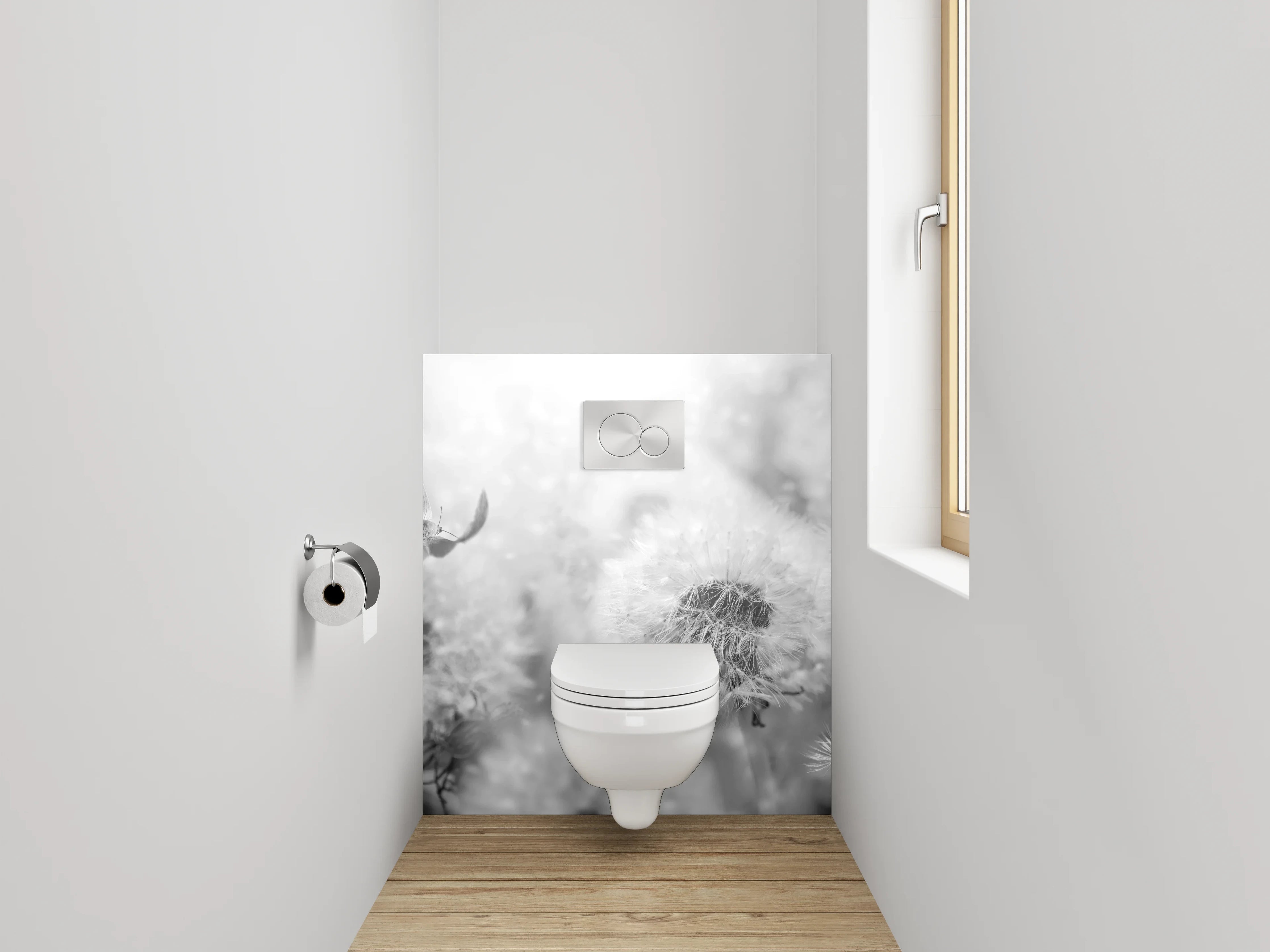 WC-Rückwand - Pusteblumen in Schwarz-Weiß-Optik