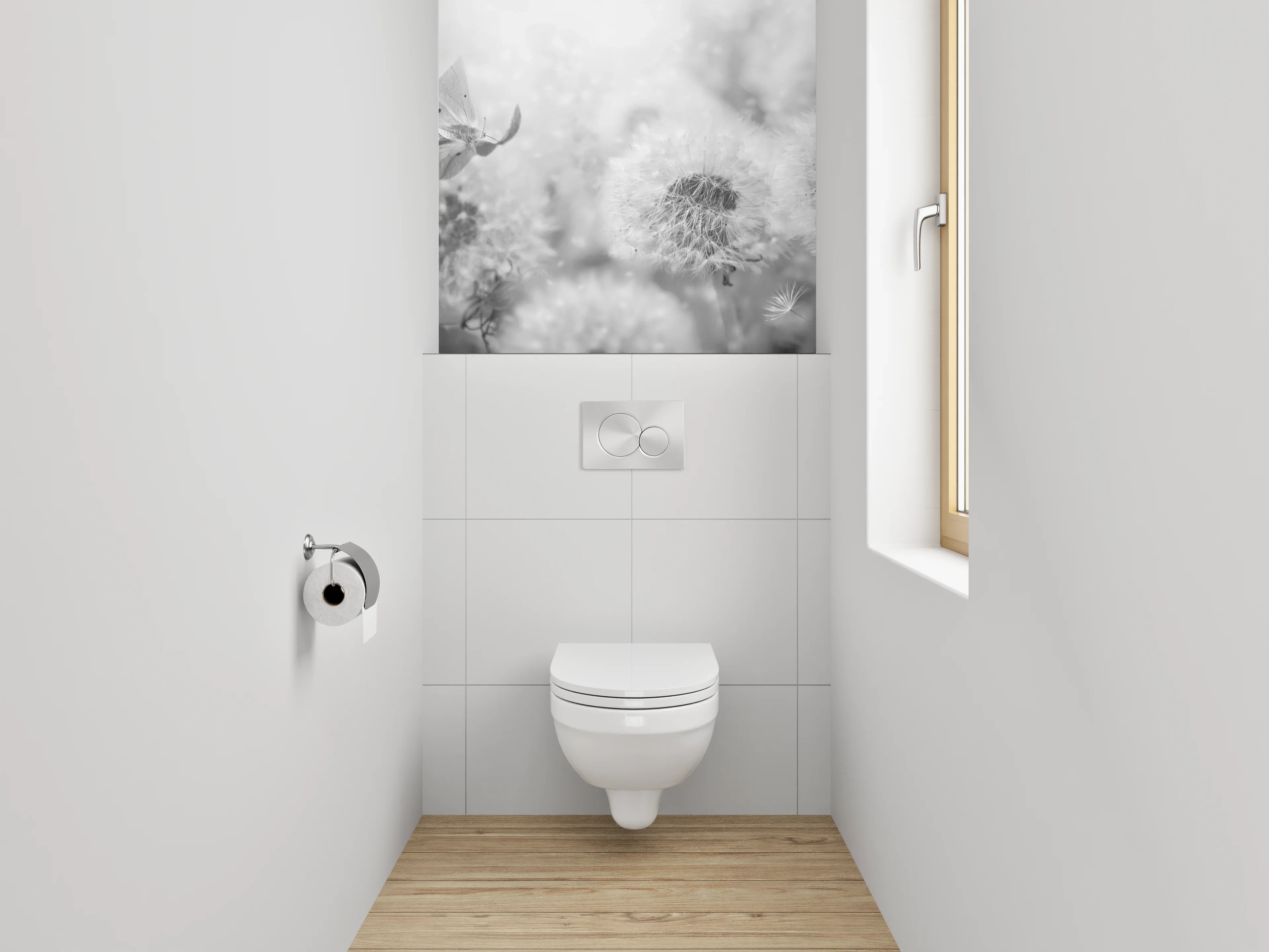 WC-Rückwand - Pusteblumen in Schwarz-Weiß-Optik