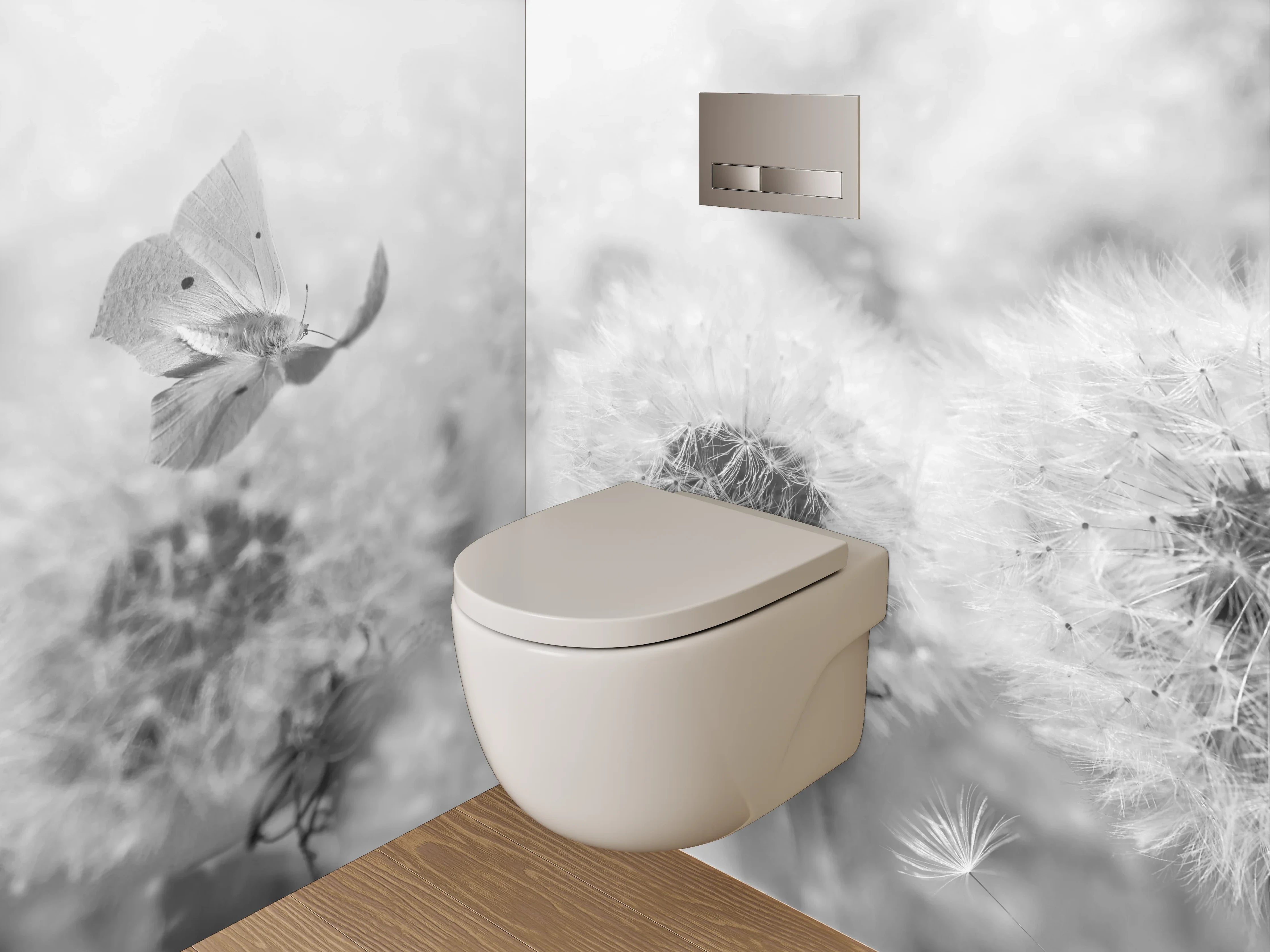 WC-Rückwand - Pusteblumen in Schwarz-Weiß-Optik