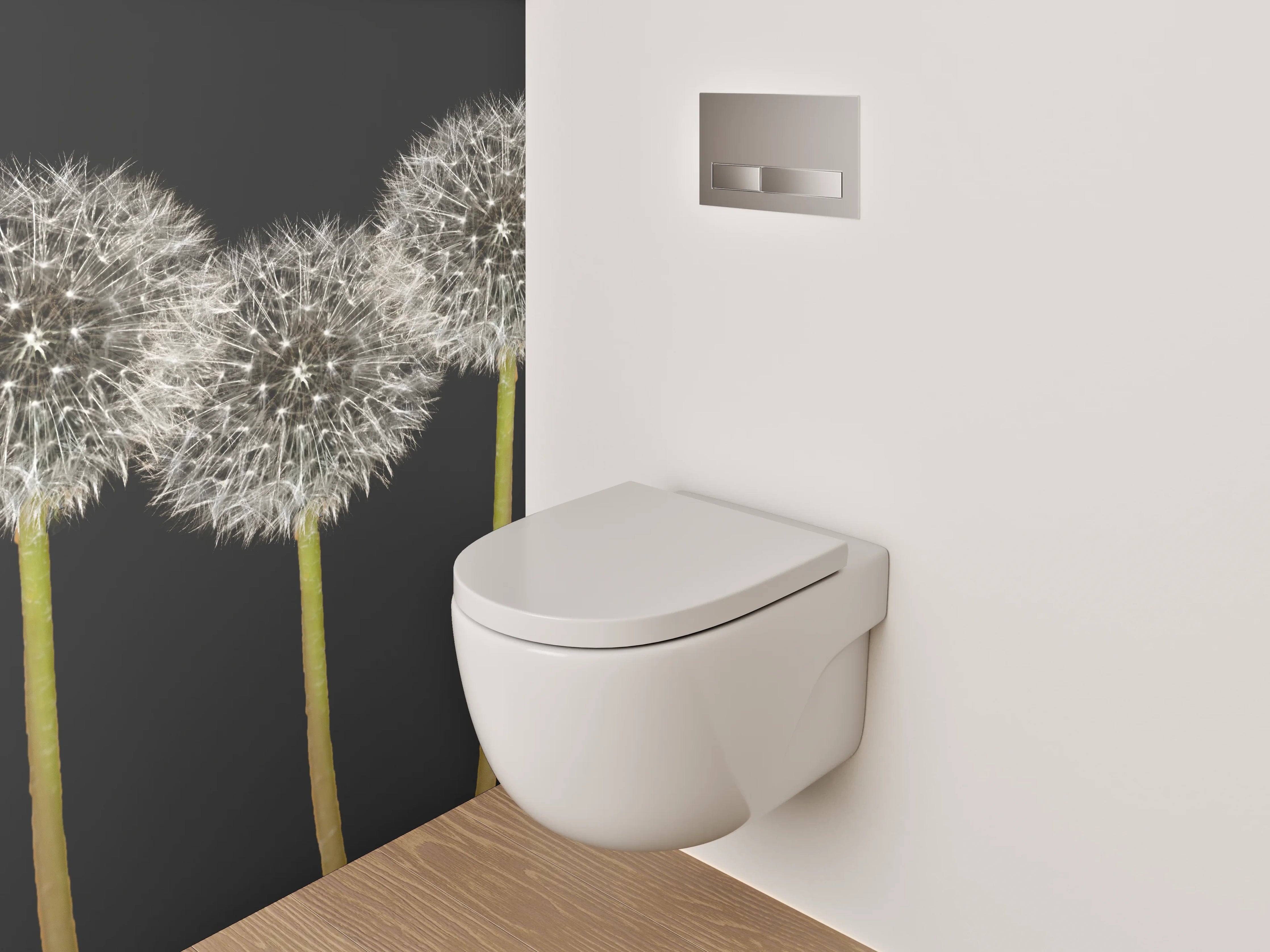 WC-Rückwand - Pusteblumen weiß-grau auf Schwarz