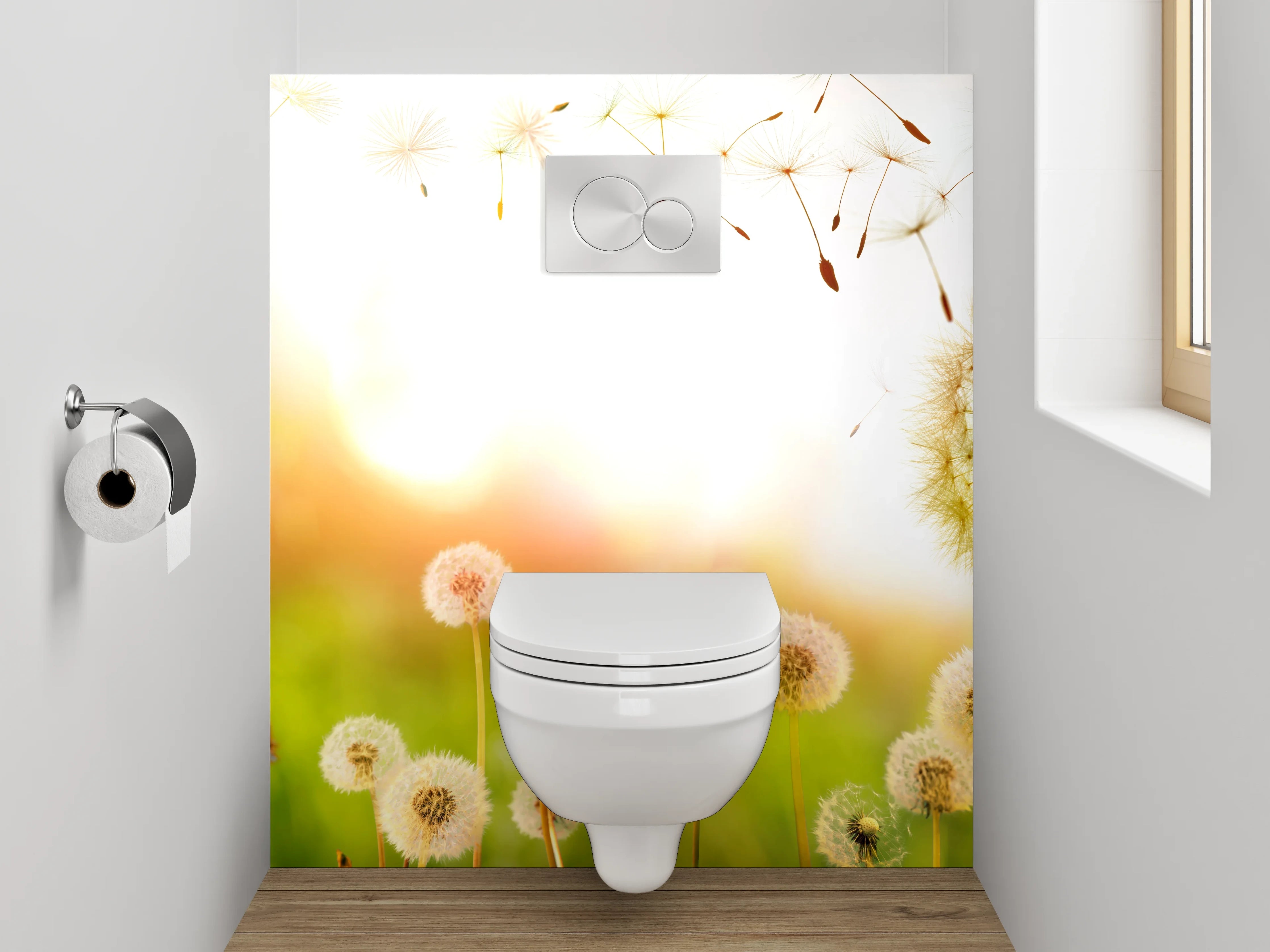 WC-Rückwand - Pusteblumenwiese im Sonnenlicht