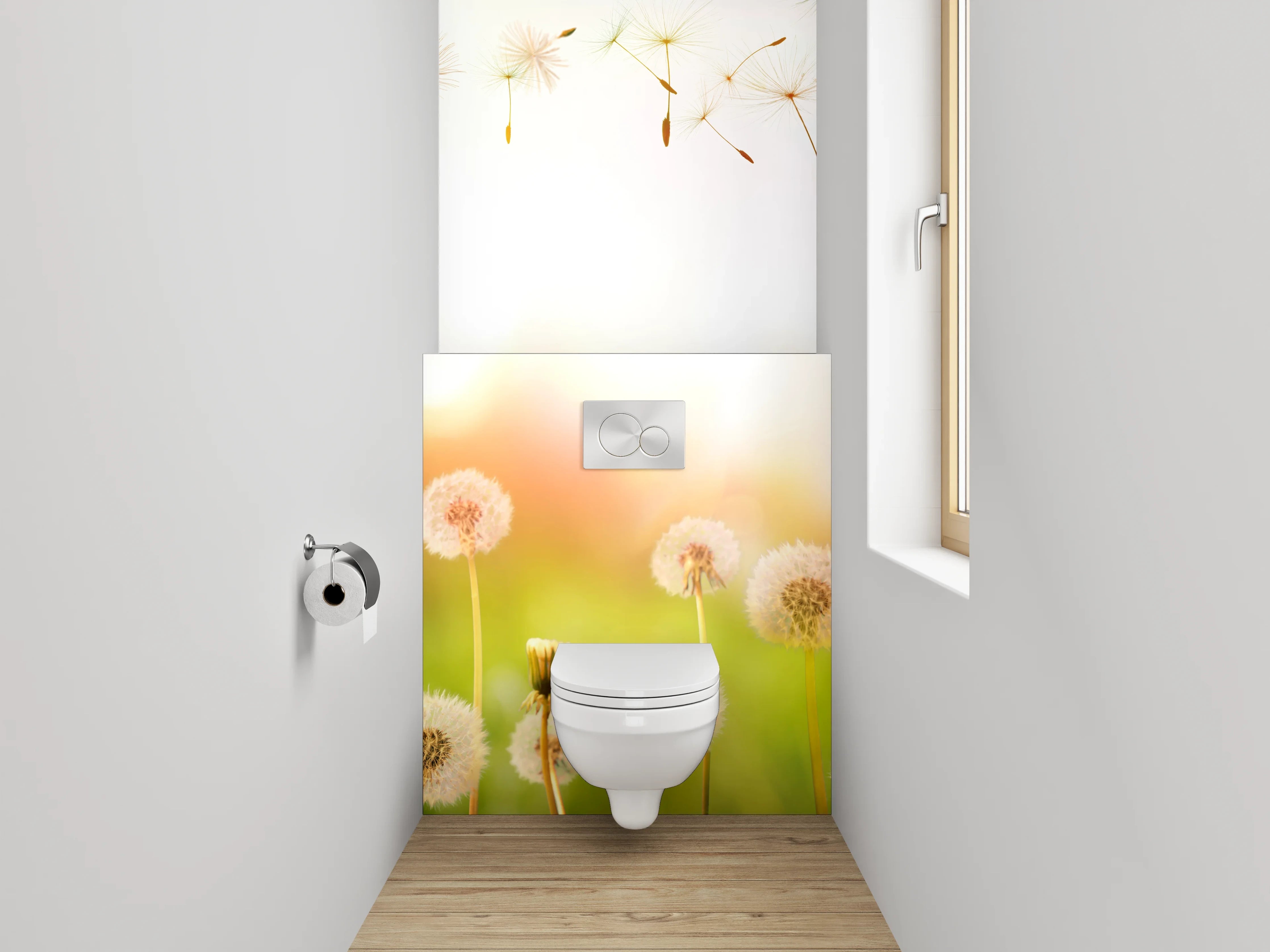 WC-Rückwand - Pusteblumenwiese im Sonnenlicht