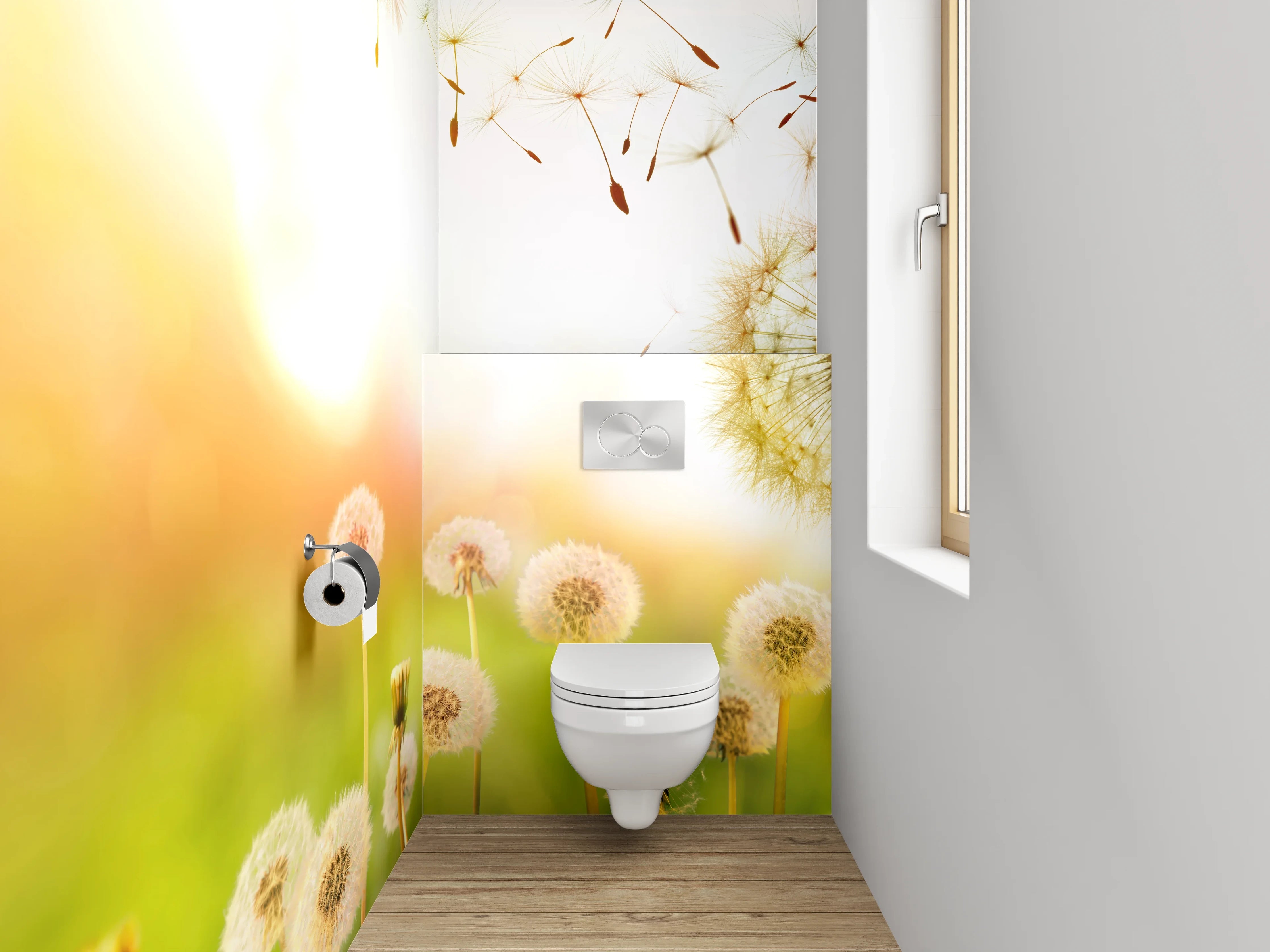 WC-Rückwand - Pusteblumenwiese im Sonnenlicht
