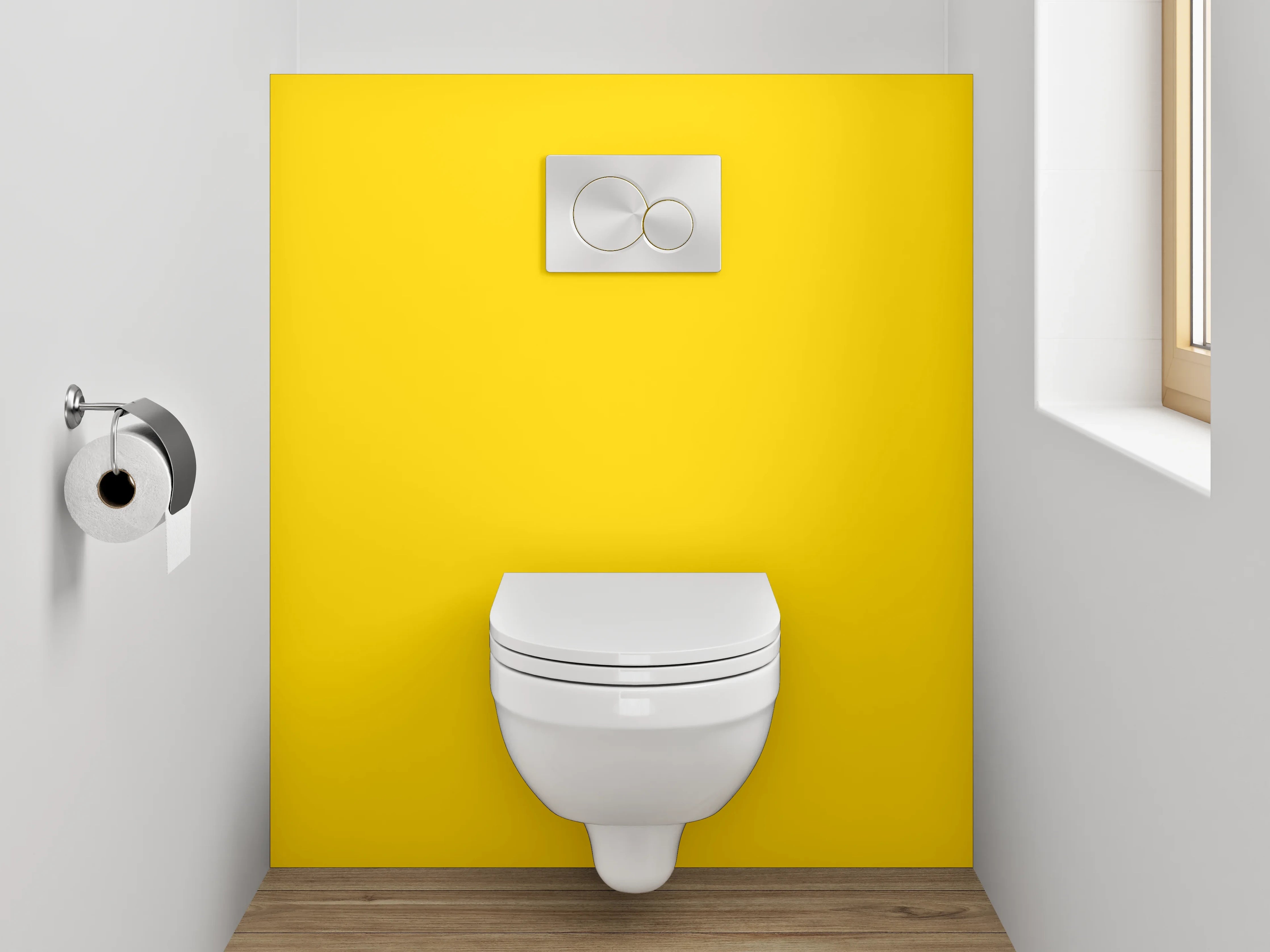 WC-Rückwand - RAL 1021 Rapsgelb.