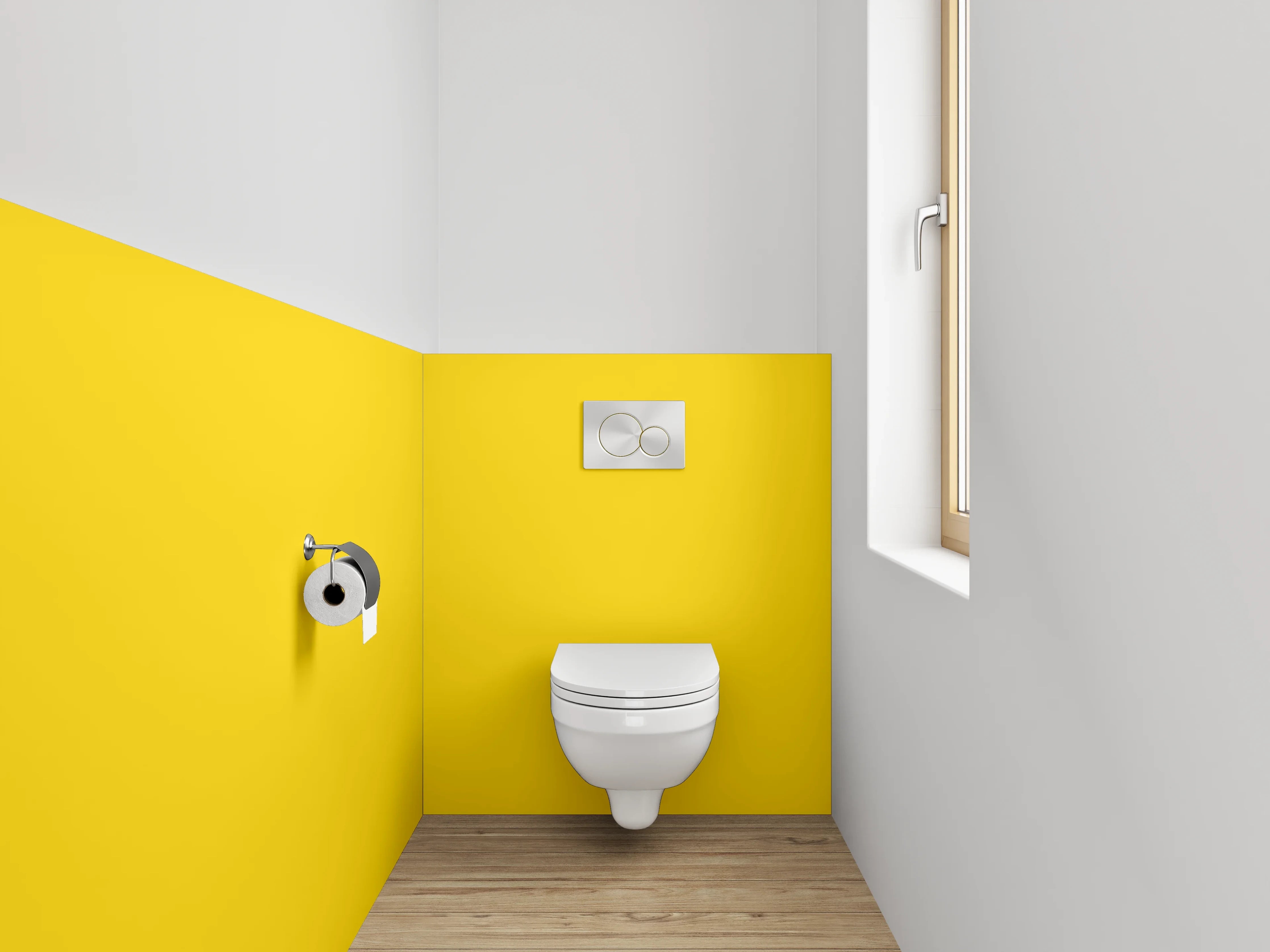 WC-Rückwand - RAL 1021 Rapsgelb.