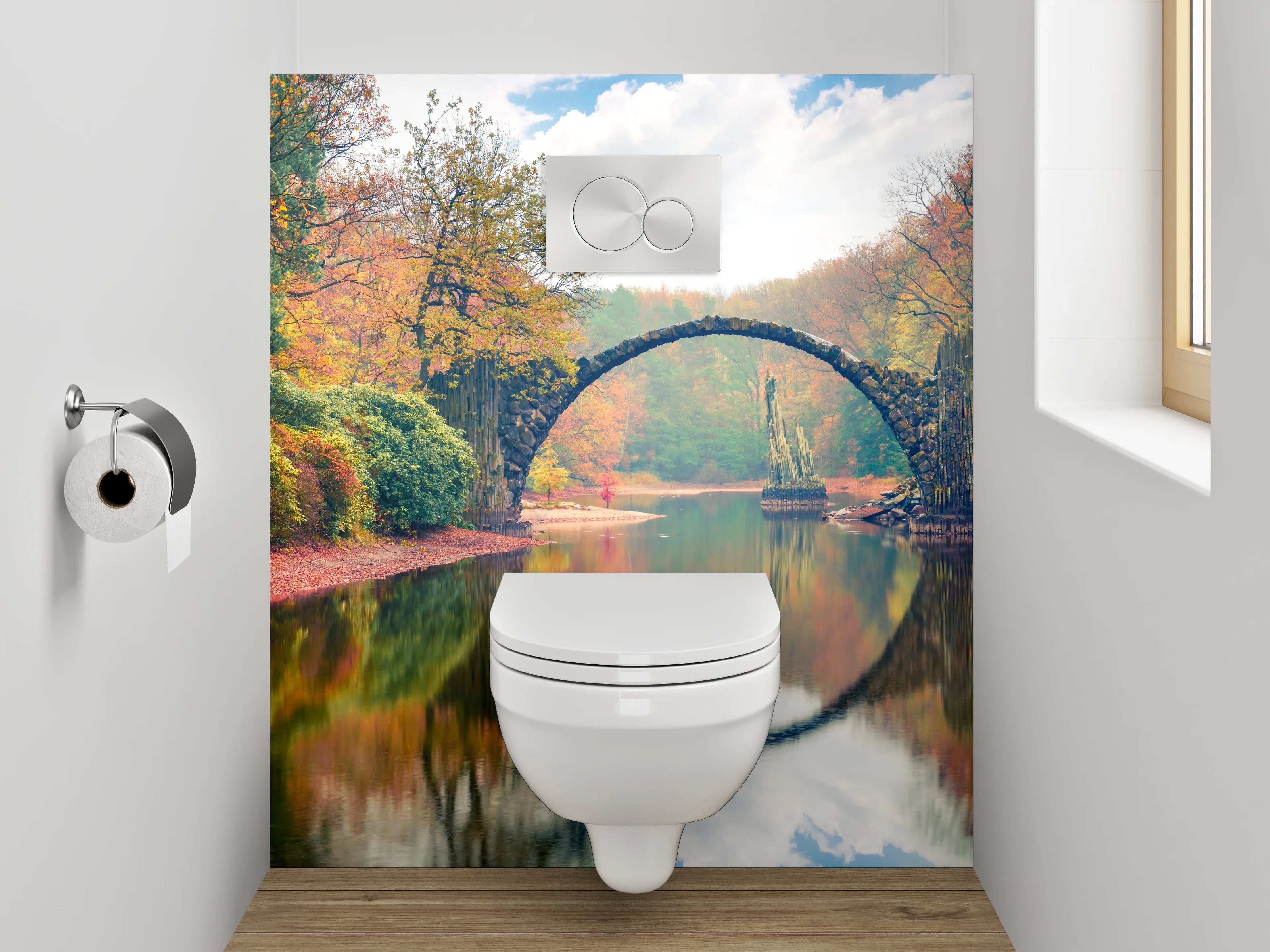 WC-Rückwand - Rakotzbrücke im Herbst – Magische Spiegelung
