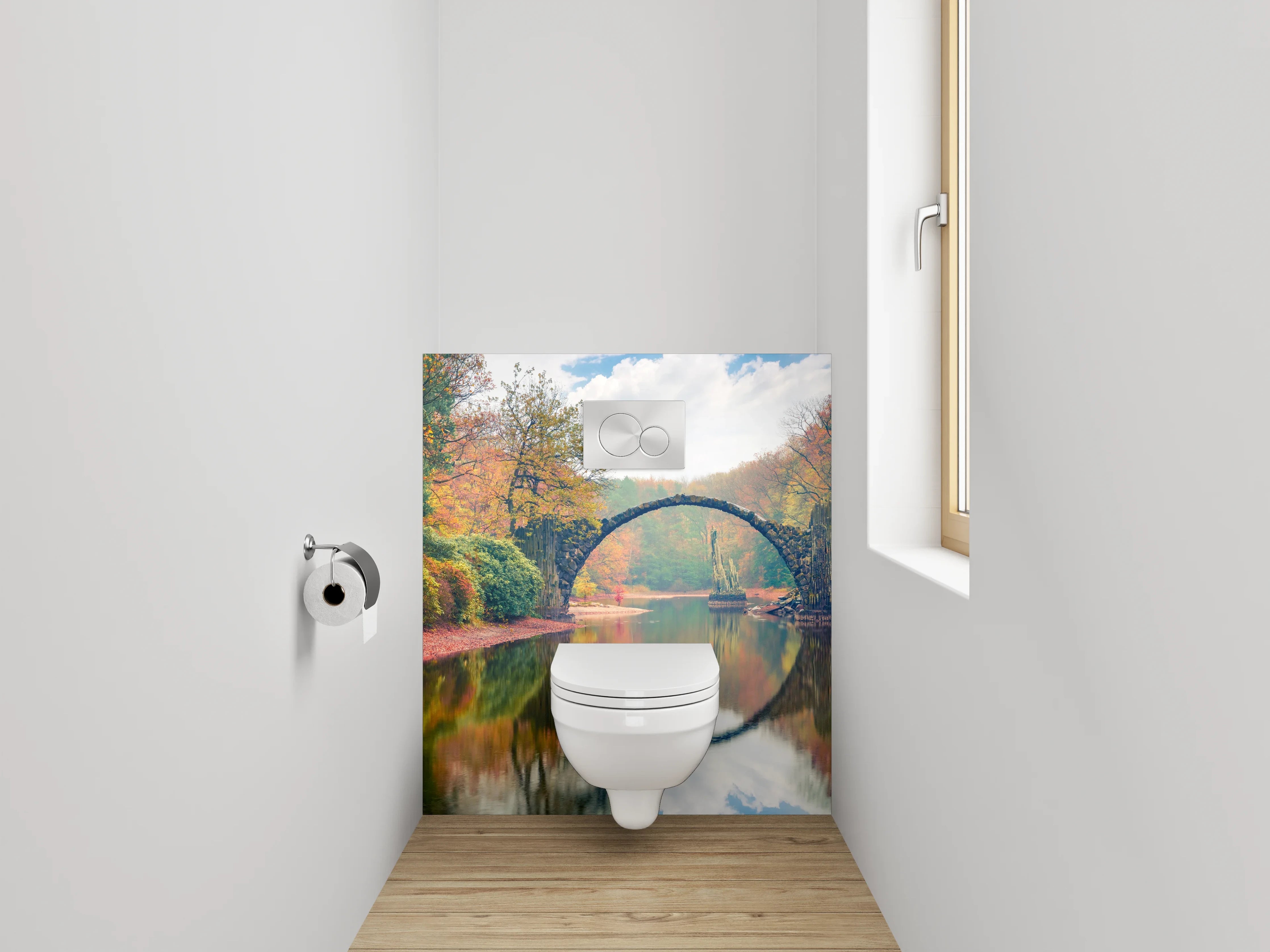 WC-Rückwand - Rakotzbrücke im Herbst – Magische Spiegelung