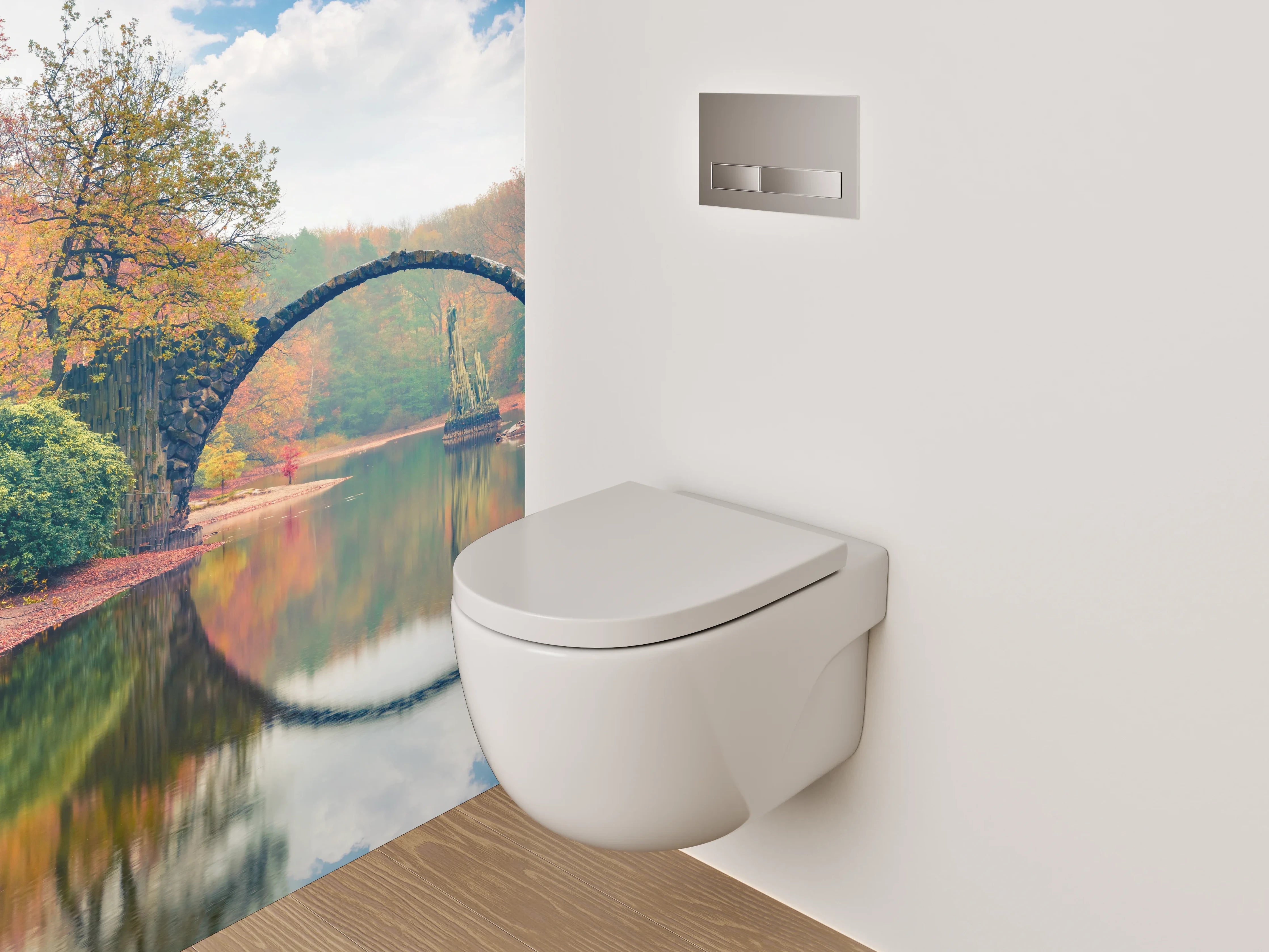 WC-Rückwand - Rakotzbrücke im Herbst – Magische Spiegelung