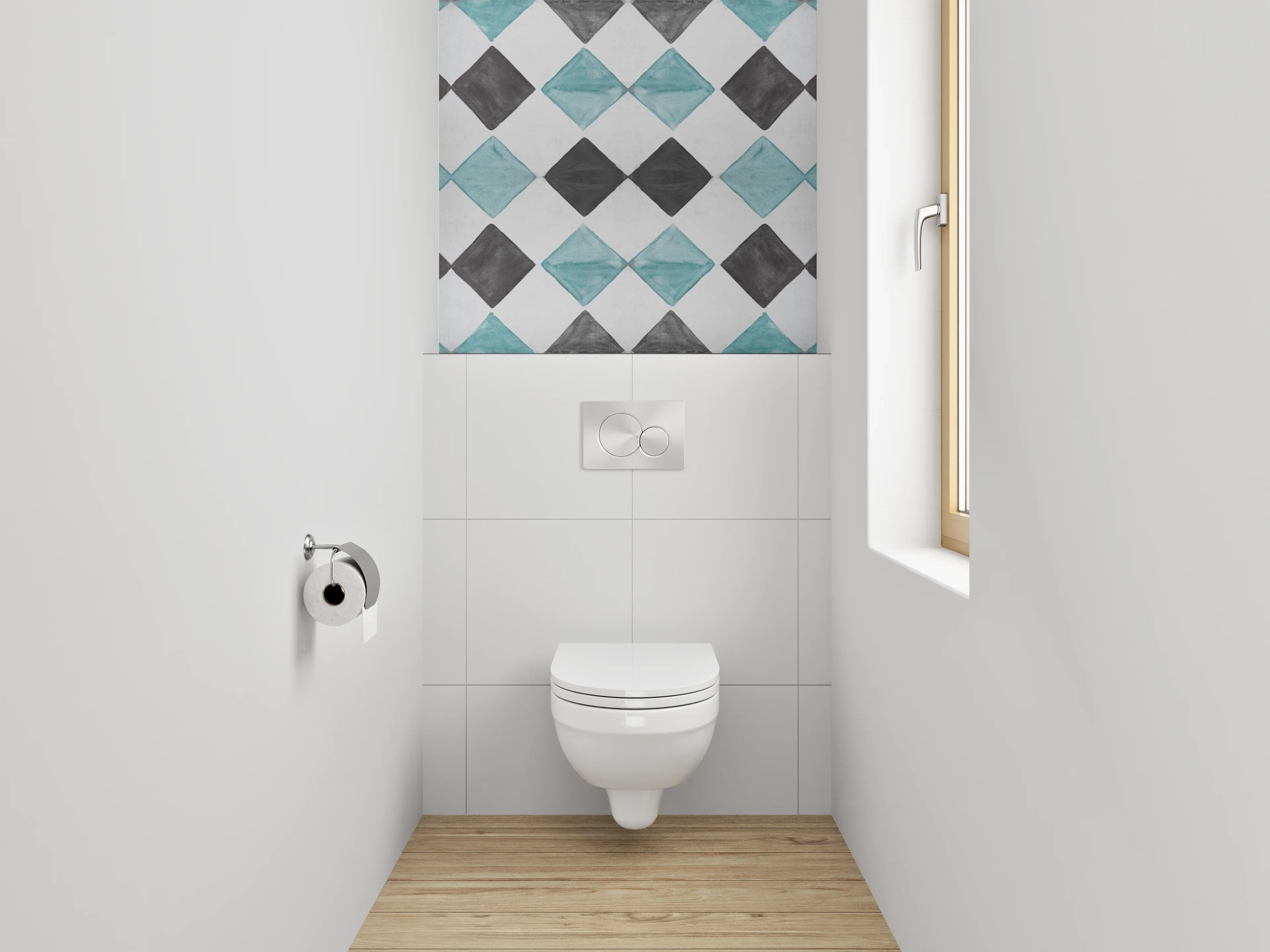 WC-Rückwand - Rauten-Mosaik in Türkis und Grau