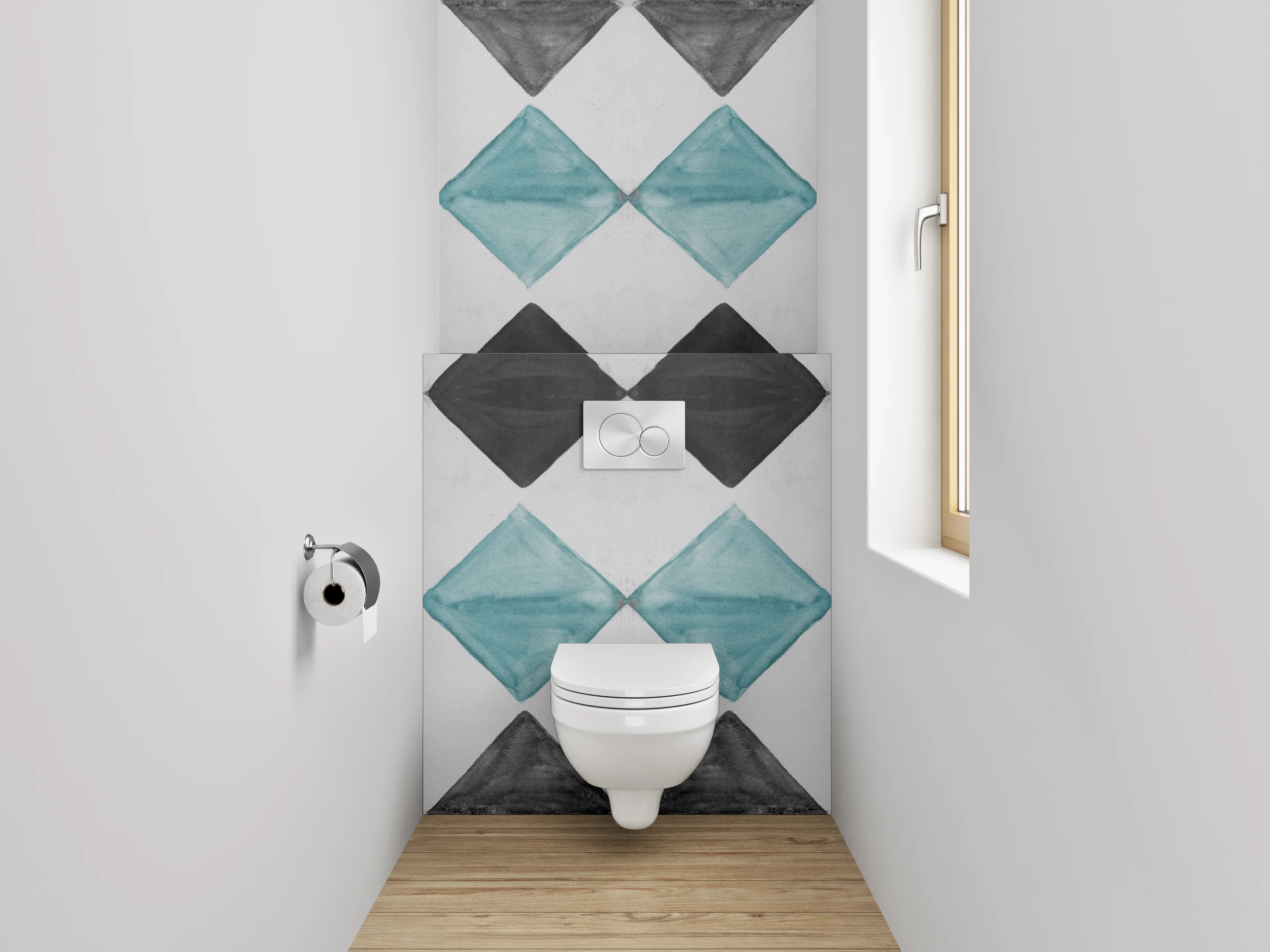 WC-Rückwand - Rauten-Mosaik in Türkis und Grau