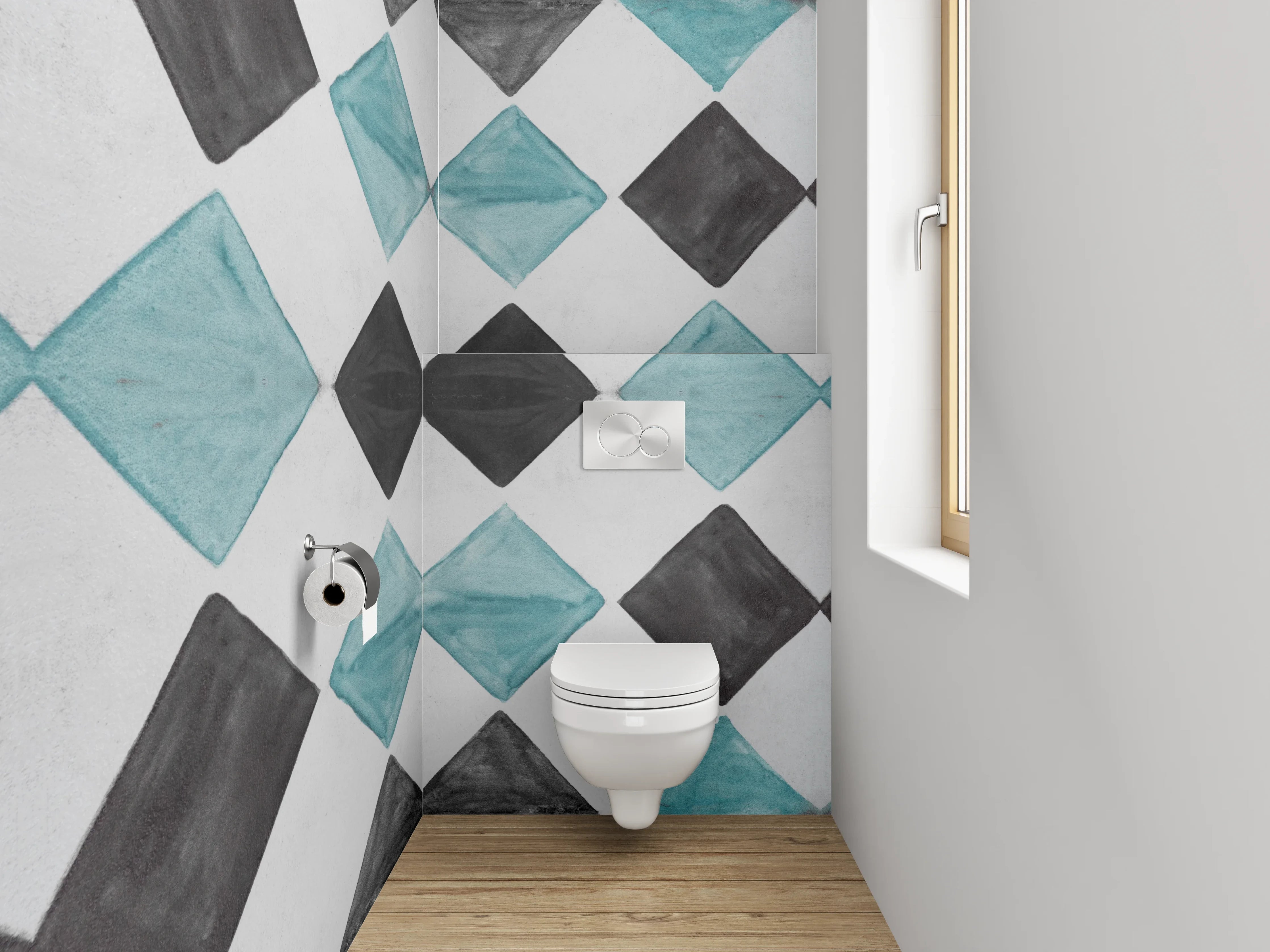 WC-Rückwand - Rauten-Mosaik in Türkis und Grau