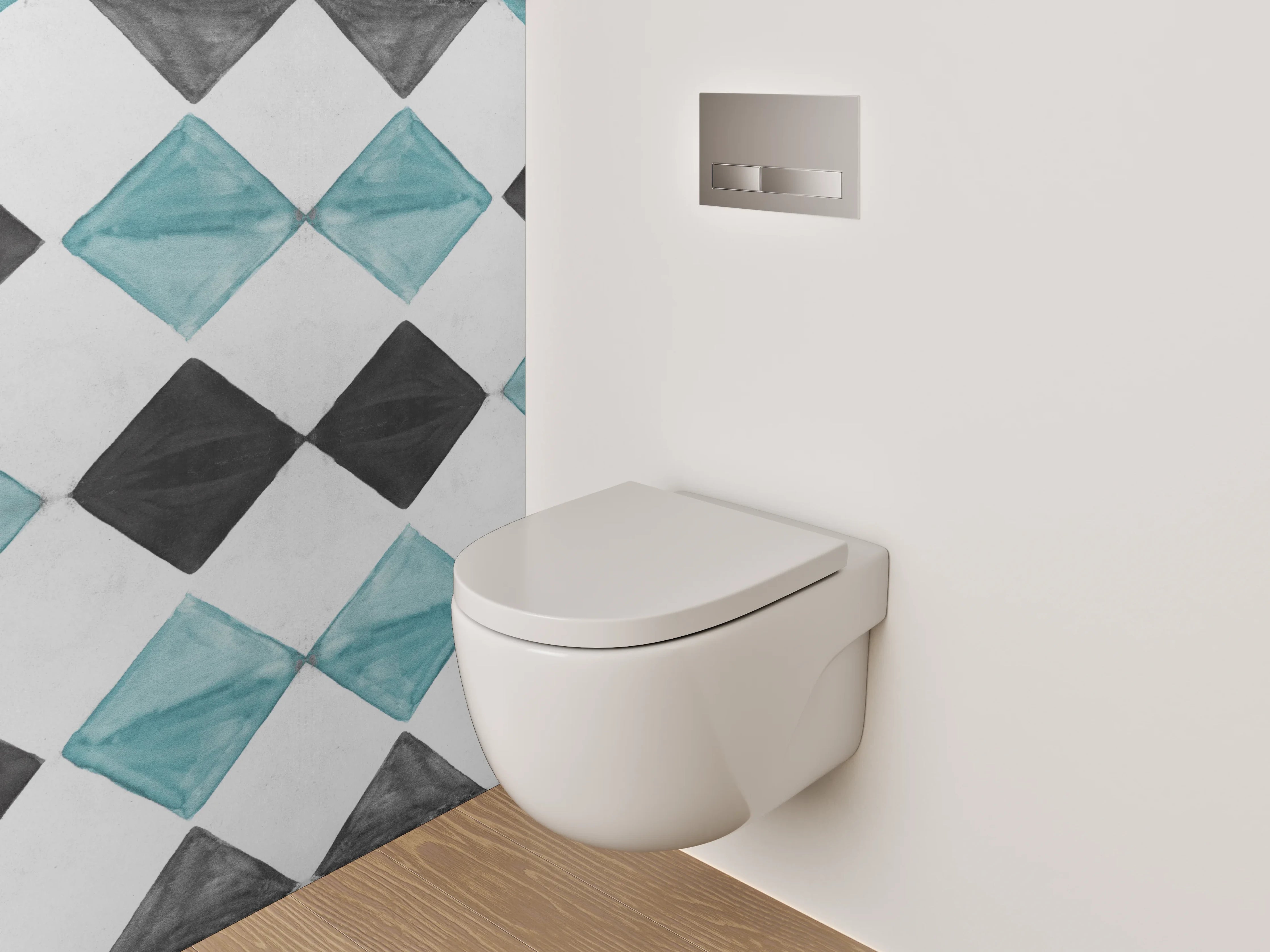 WC-Rückwand - Rauten-Mosaik in Türkis und Grau