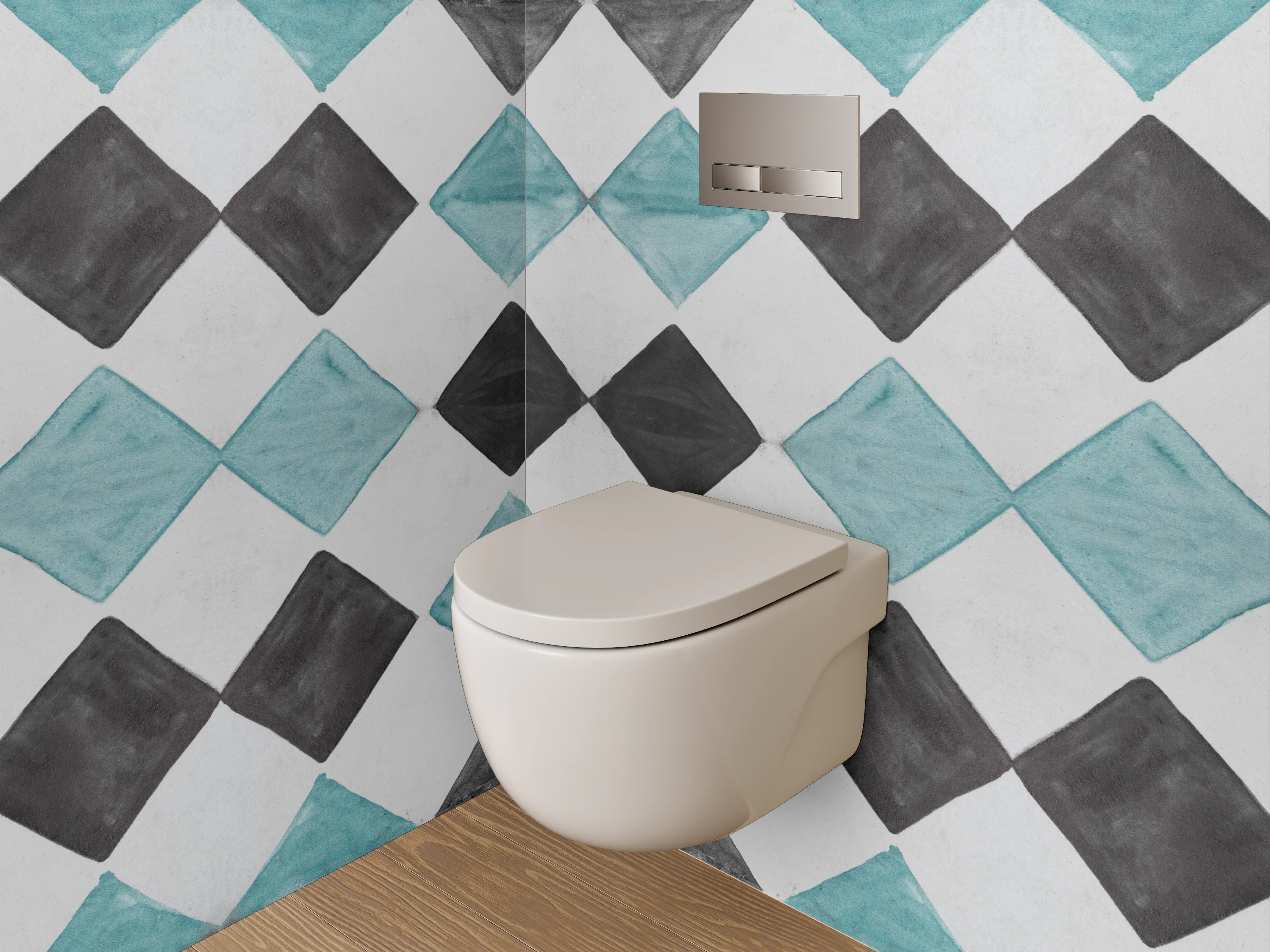 WC-Rückwand - Rauten-Mosaik in Türkis und Grau