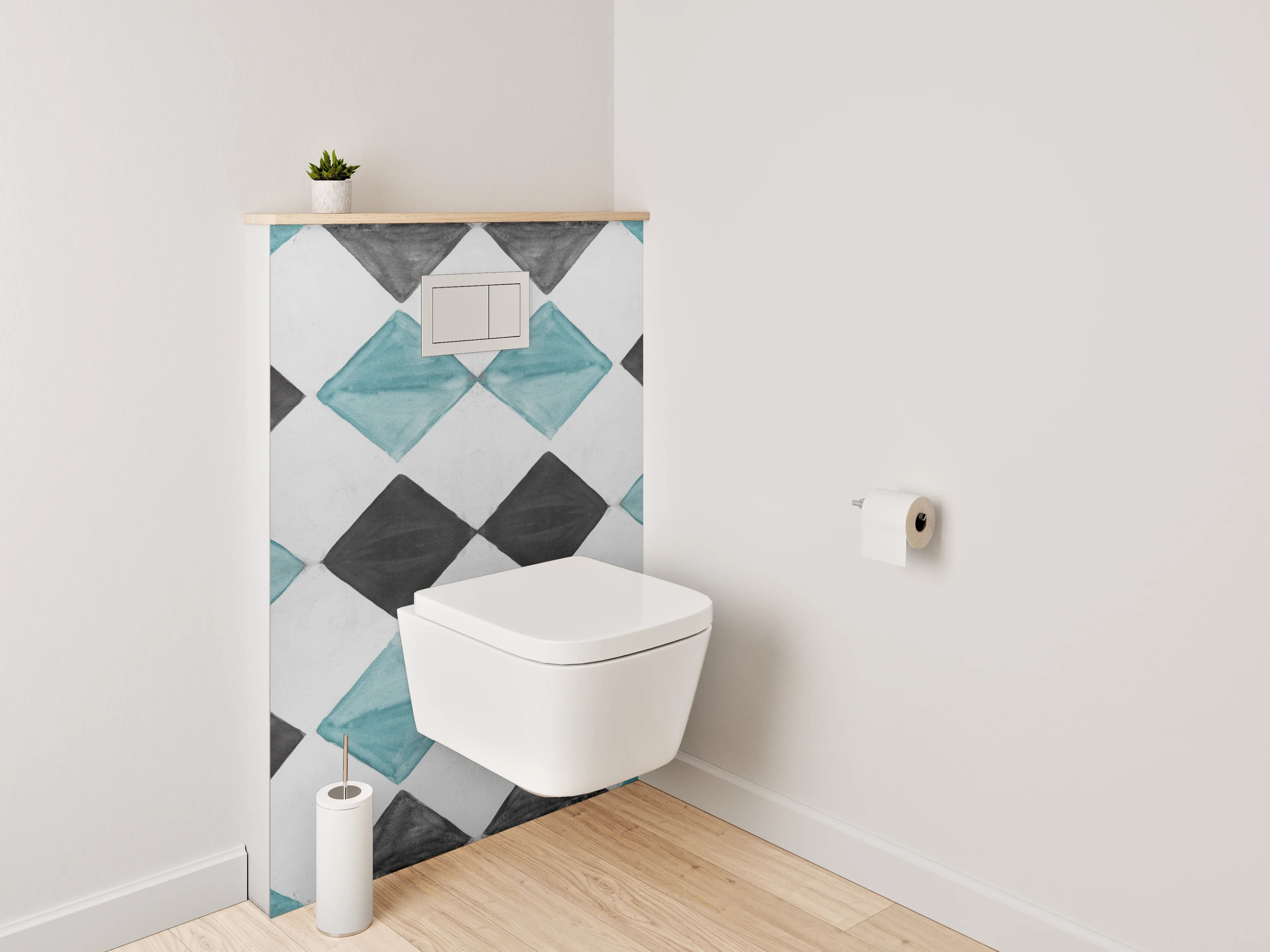 WC-Rückwand - Rauten-Mosaik in Türkis und Grau