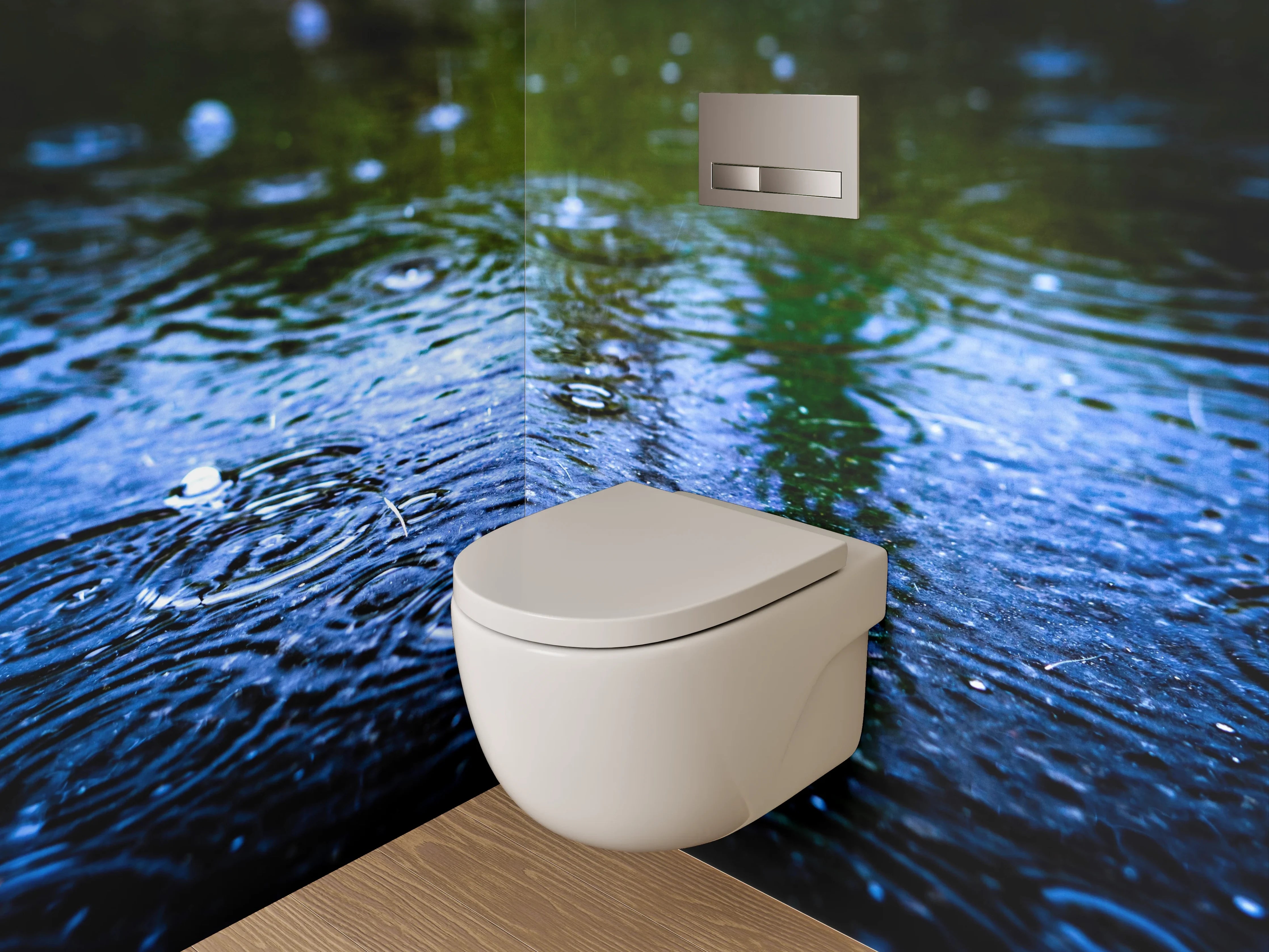 WC-Rückwand - Regen auf Wasser – Blaues Naturmotiv