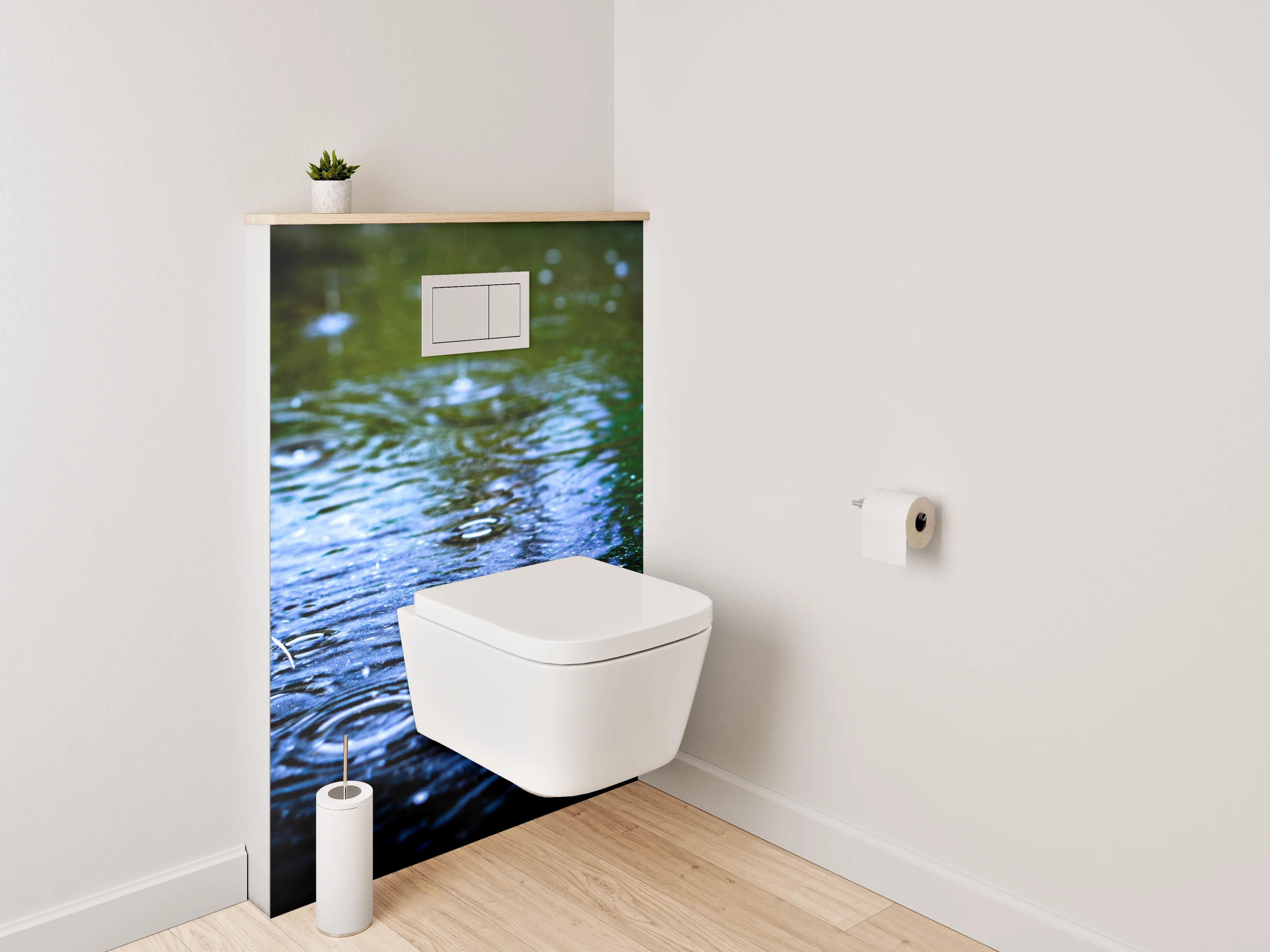 WC-Rückwand - Regen auf Wasser – Blaues Naturmotiv