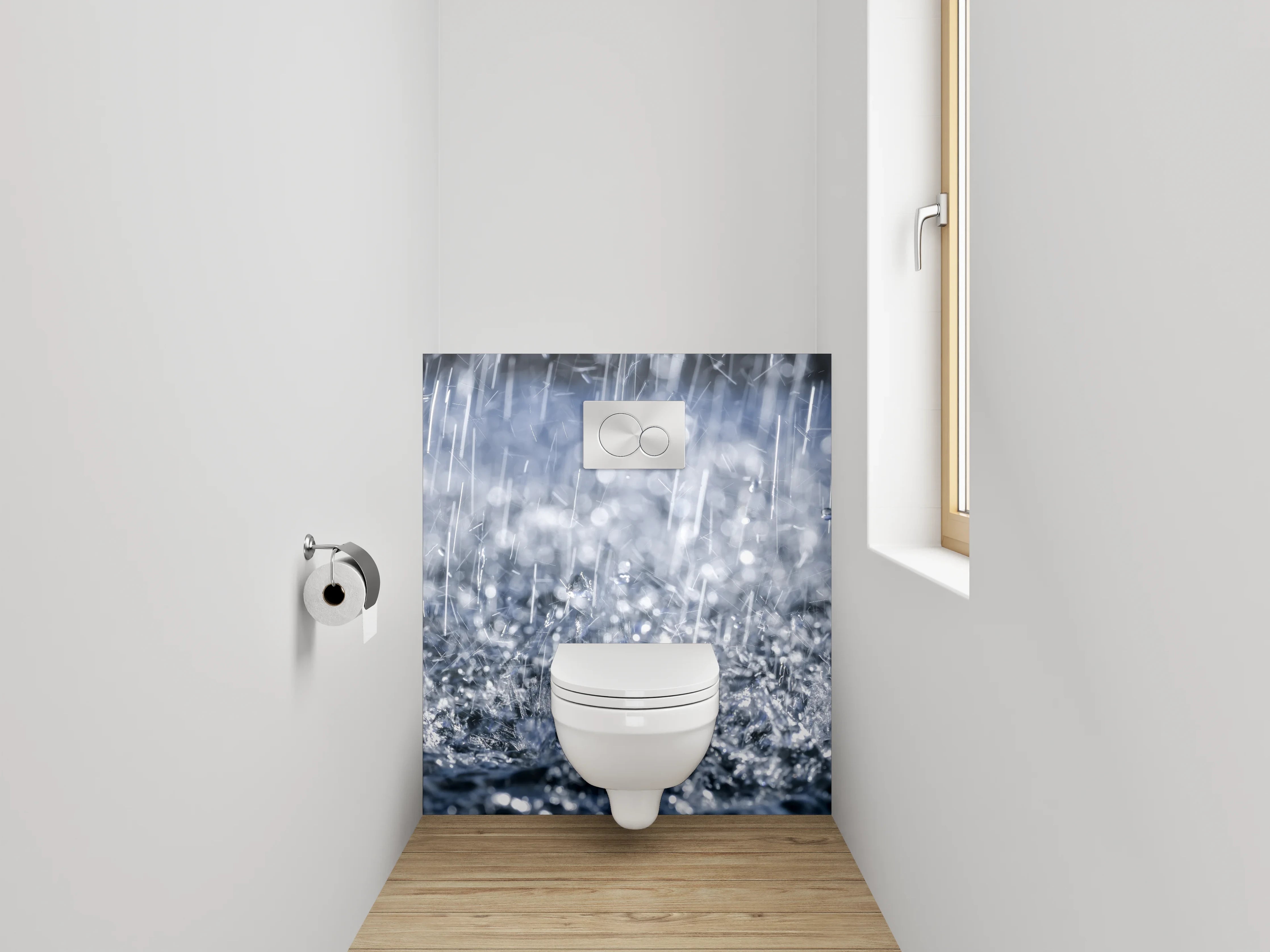 WC-Rückwand - Regenprasseln – Natürliche Wasserdynamik