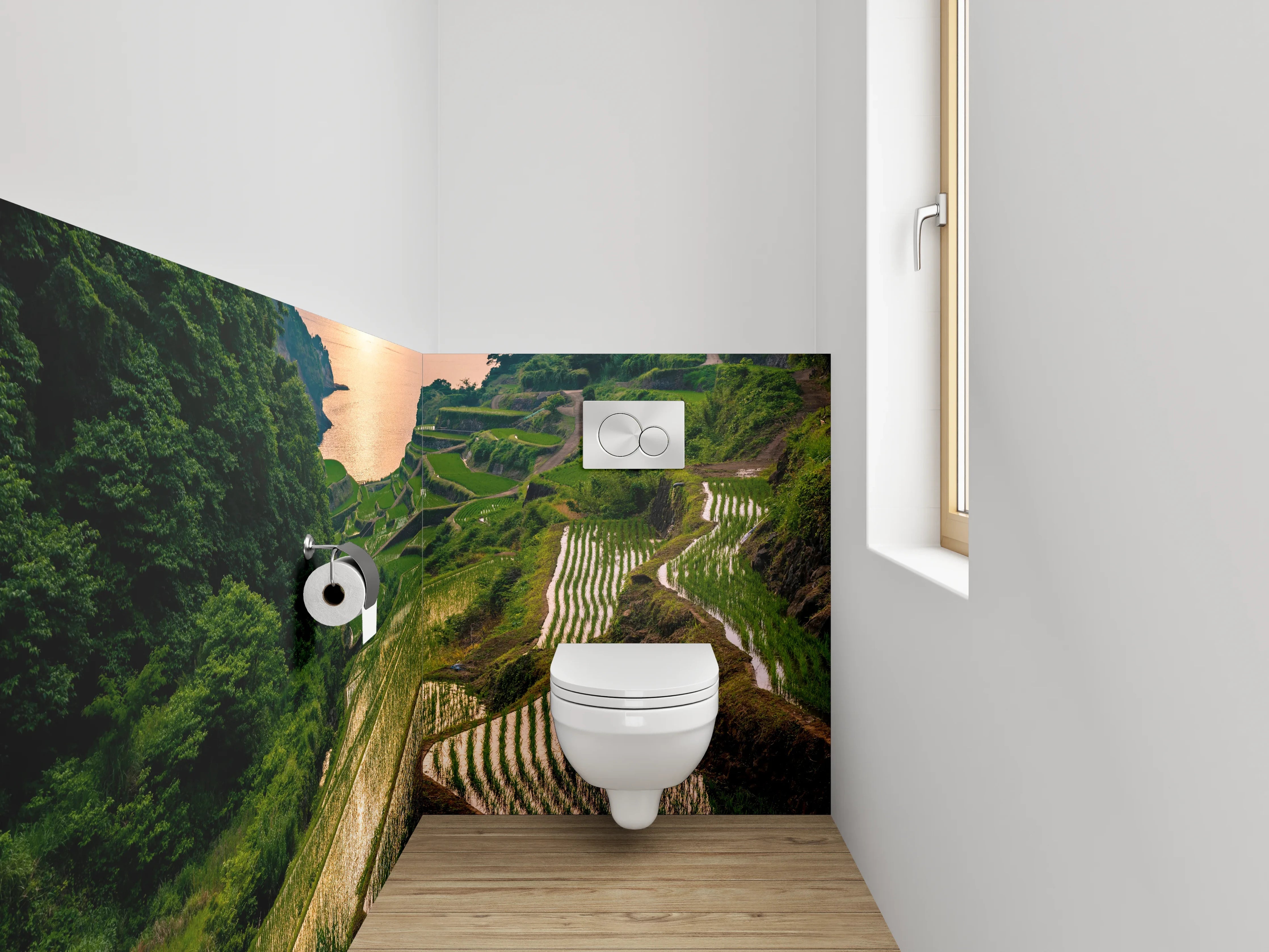 WC-Rückwand - Reisterrassen im Sonnenuntergang – Natur Pur
