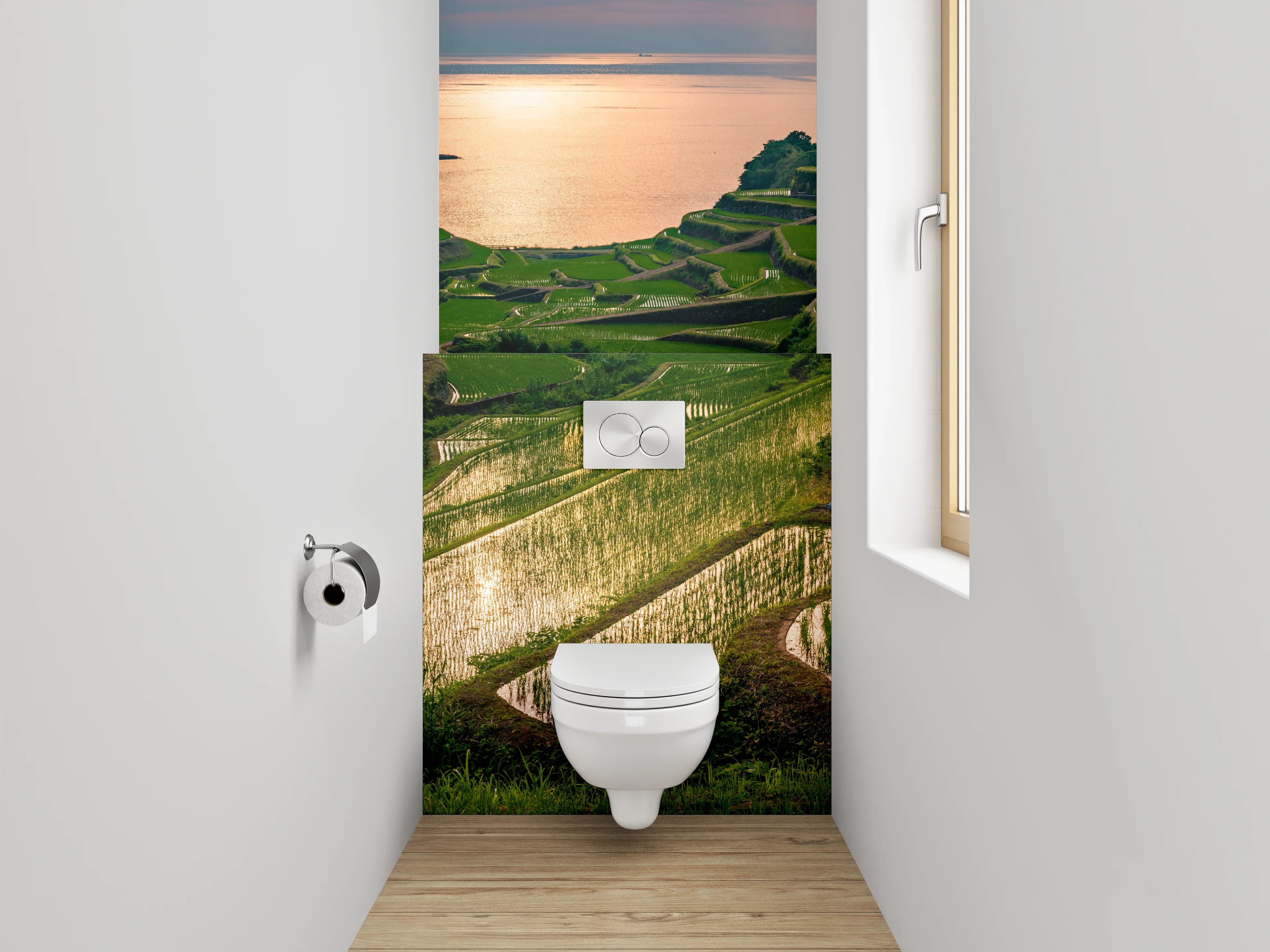 WC-Rückwand - Reisterrassen im Sonnenuntergang – Natur Pur