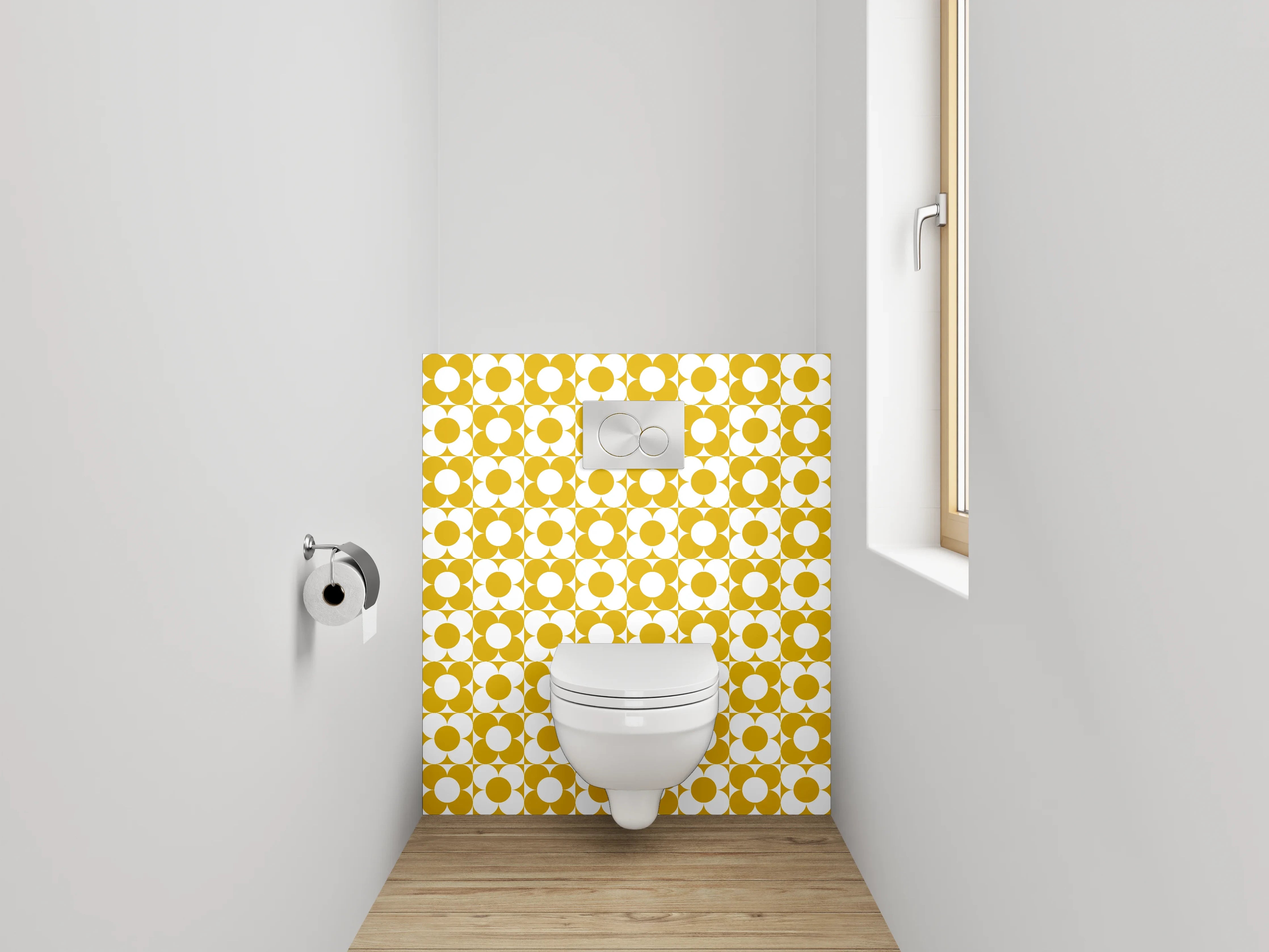 WC-Rückwand - Retro Blumenmuster Gelb Weiß