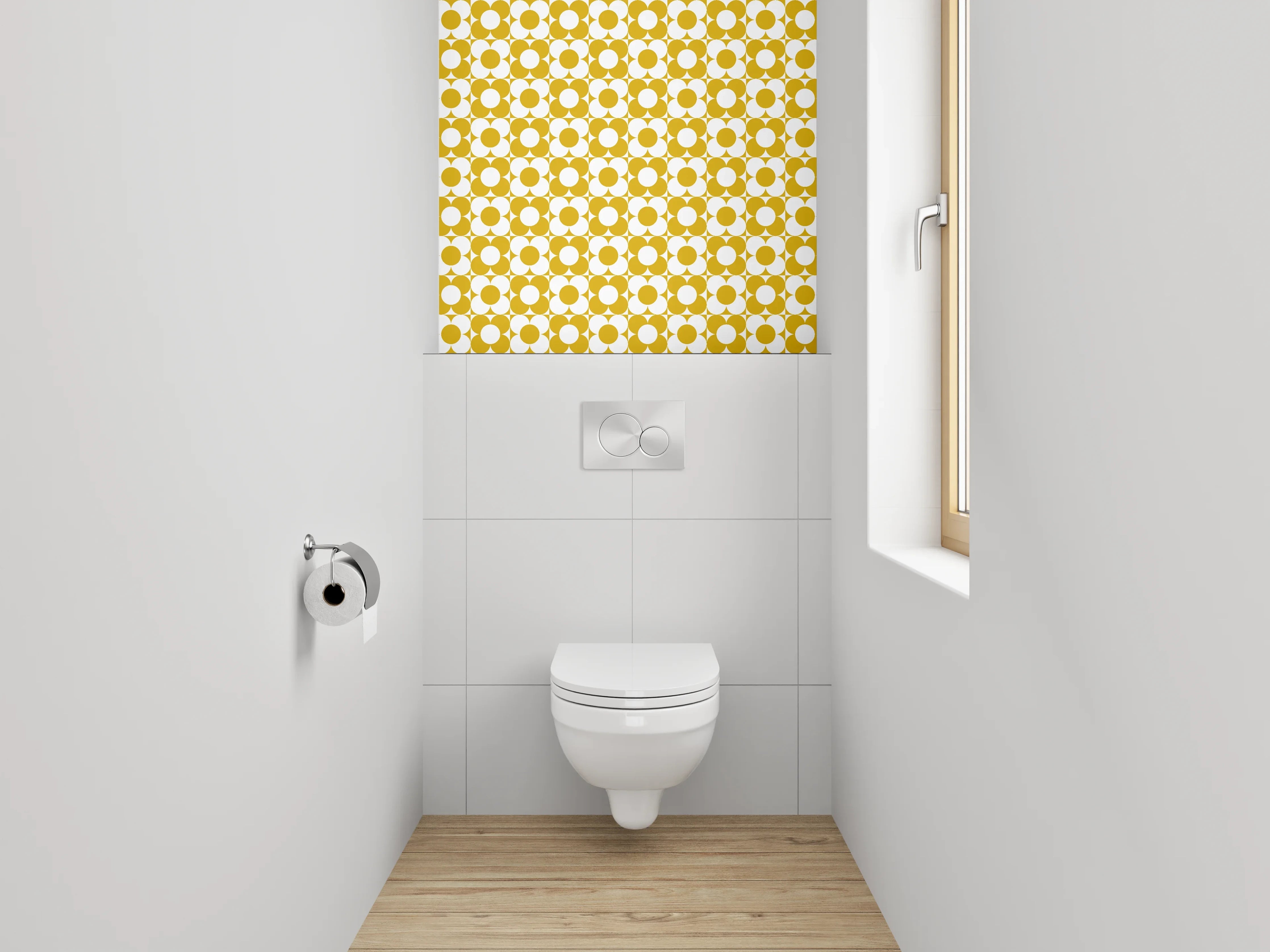 WC-Rückwand - Retro Blumenmuster Gelb Weiß
