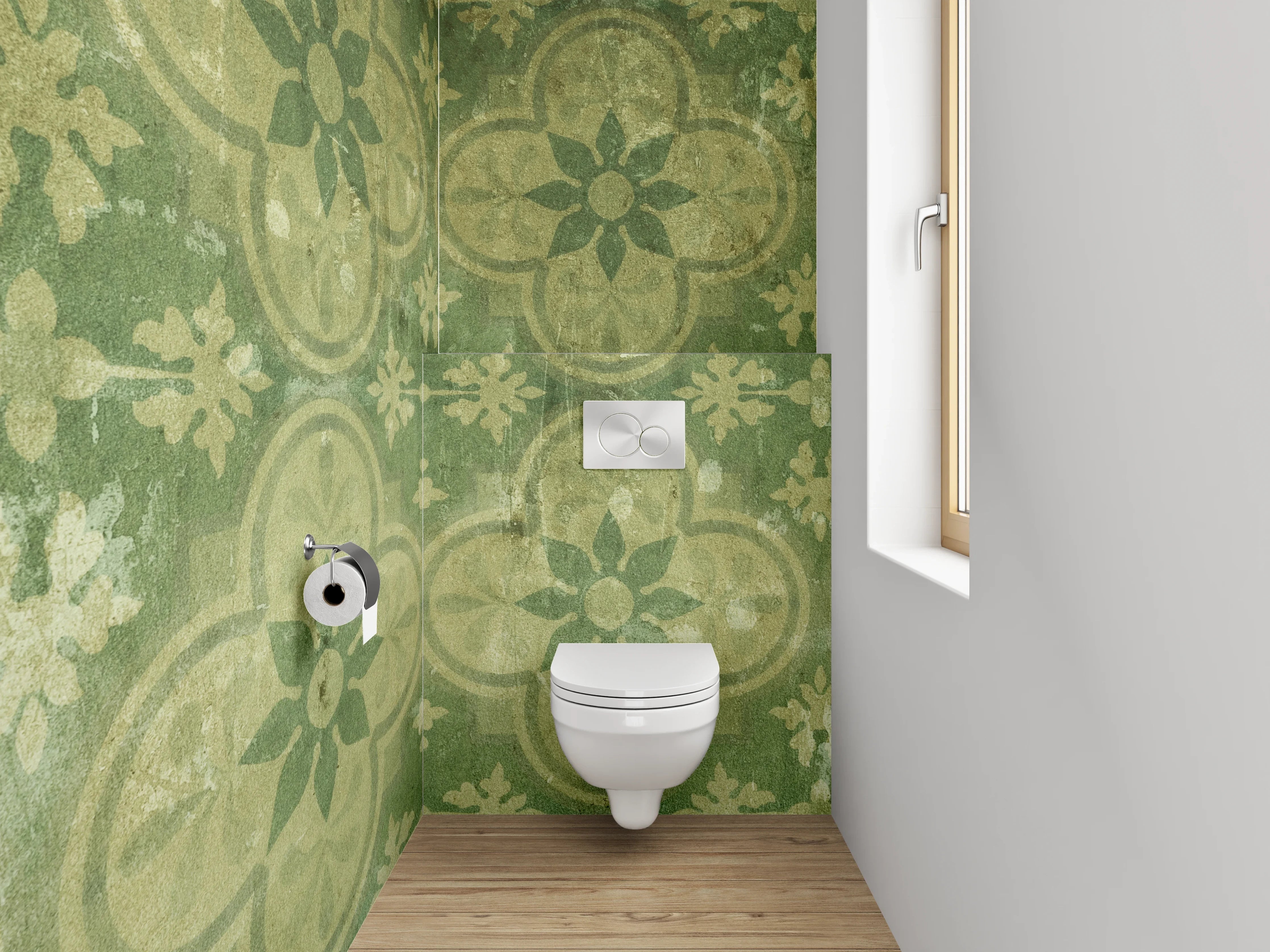 WC-Rückwand - Retro Blumenmuster Grün Vintage