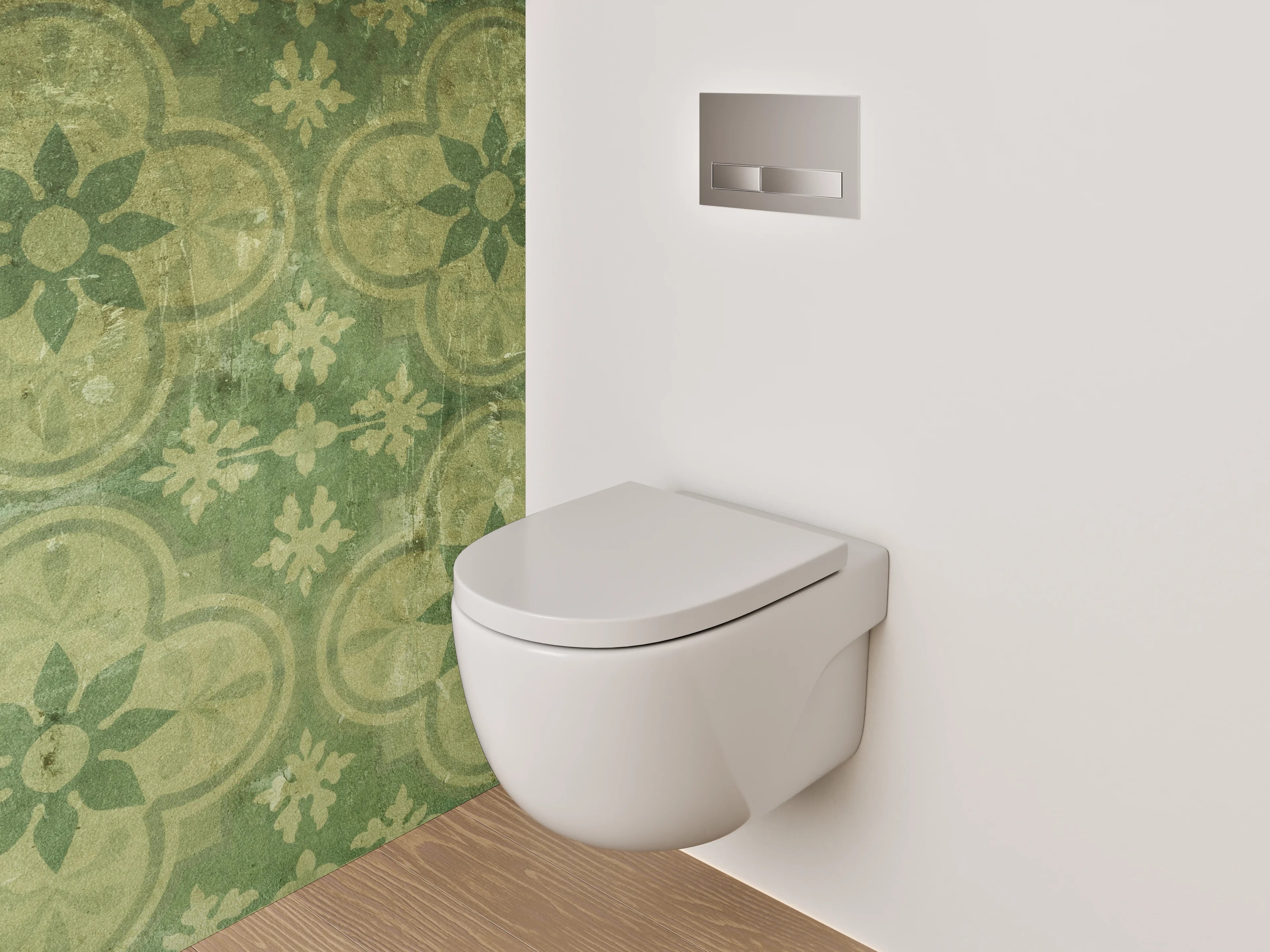 WC-Rückwand - Retro Blumenmuster Grün Vintage