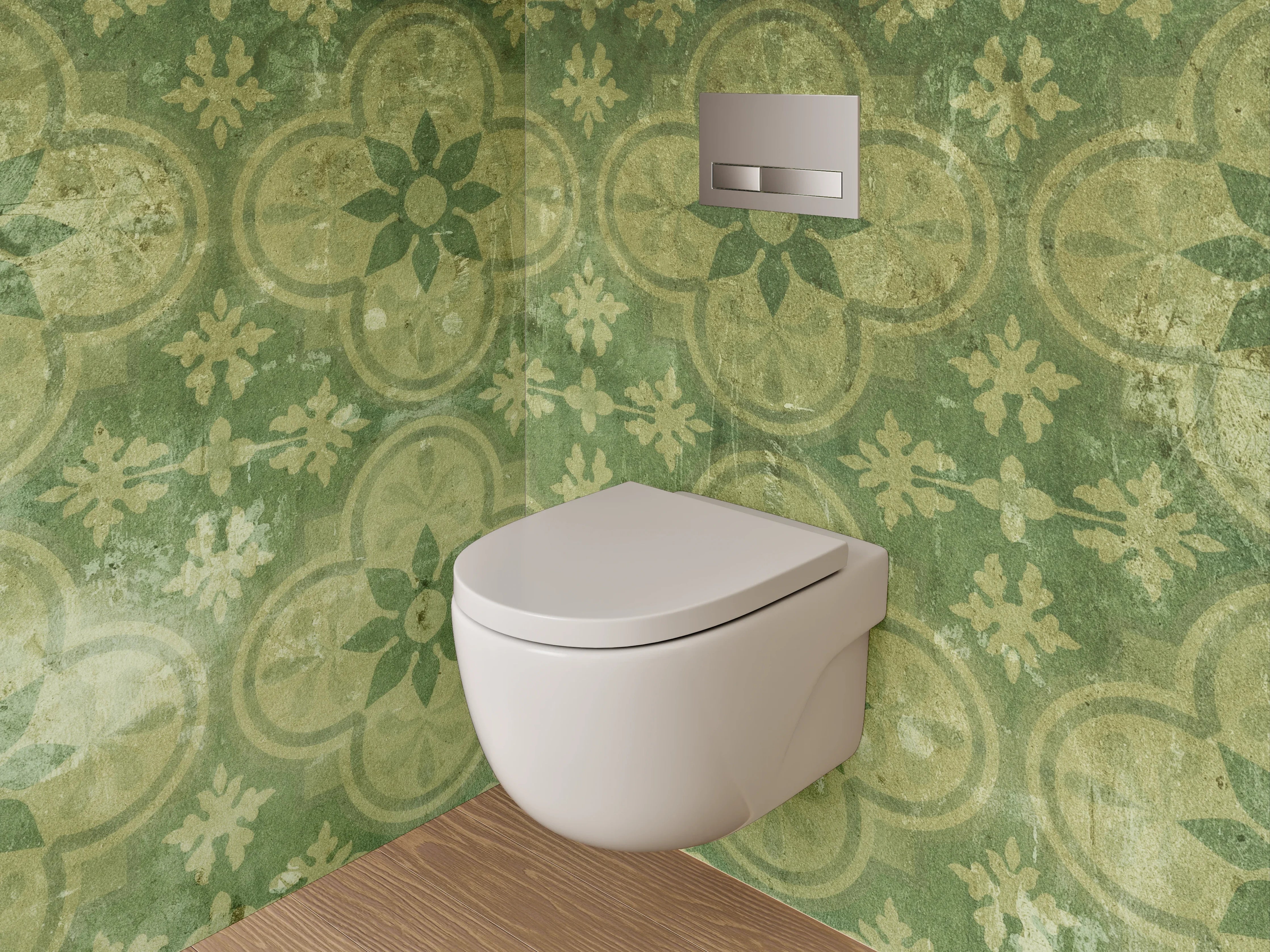 WC-Rückwand - Retro Blumenmuster Grün Vintage