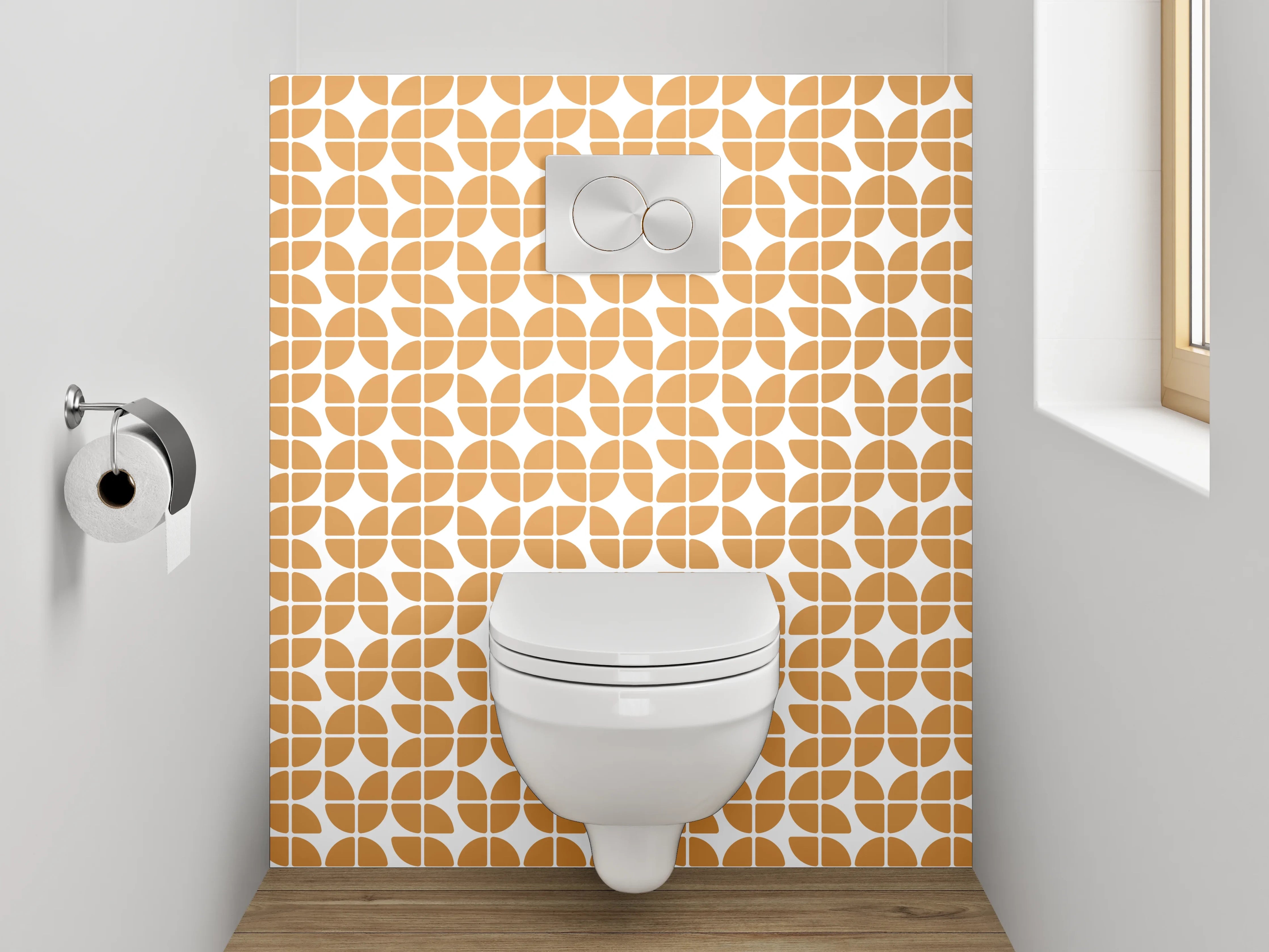 WC-Rückwand - Retro-Chic: Orange und Grau-Design