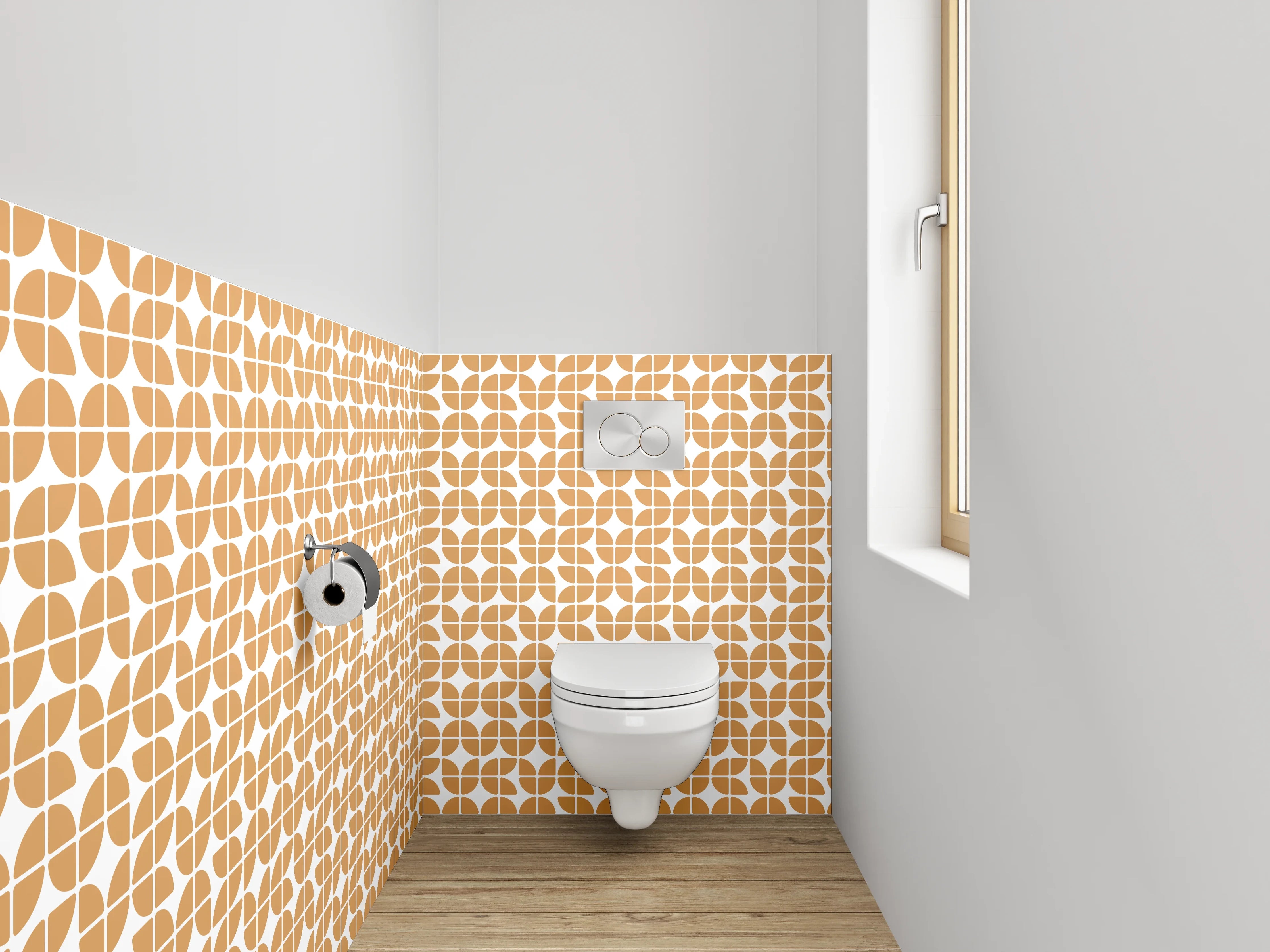 WC-Rückwand - Retro-Chic: Orange und Grau-Design