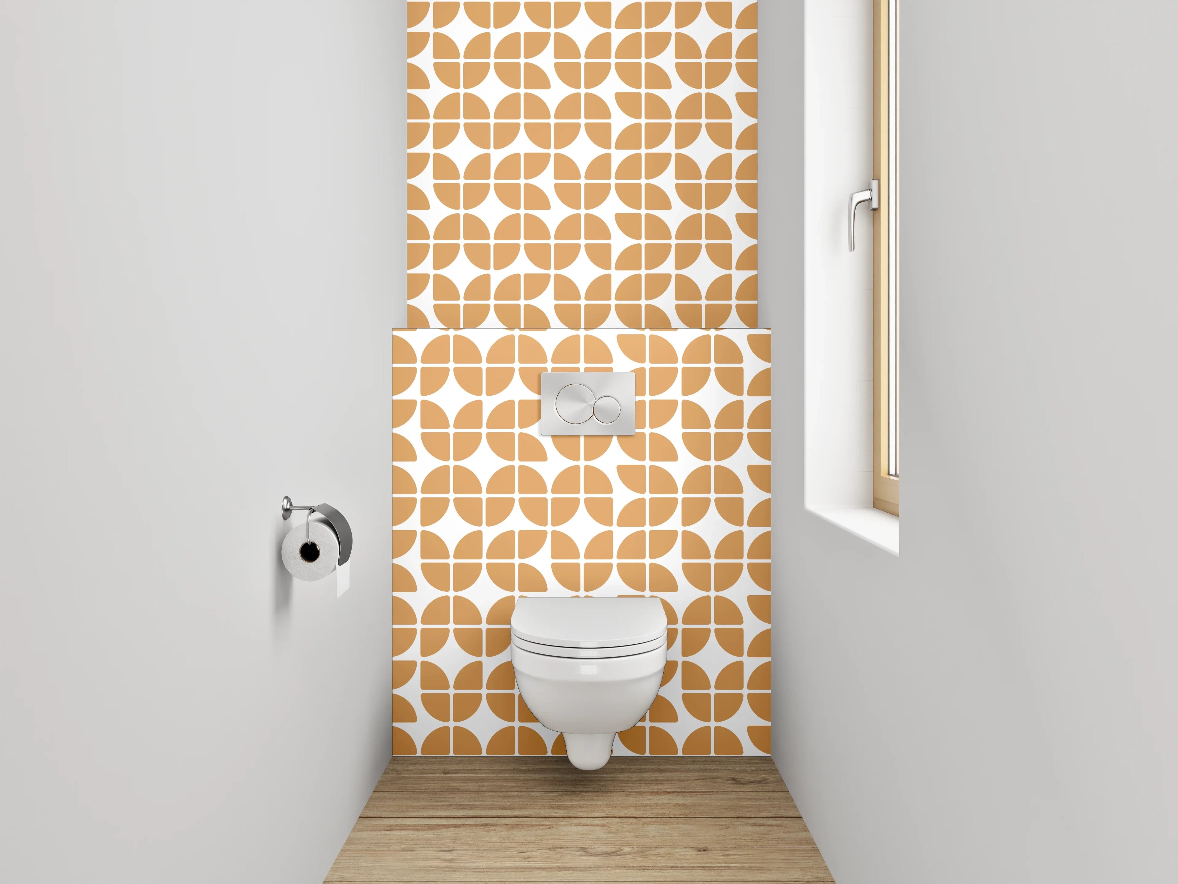 WC-Rückwand - Retro-Chic: Orange und Grau-Design