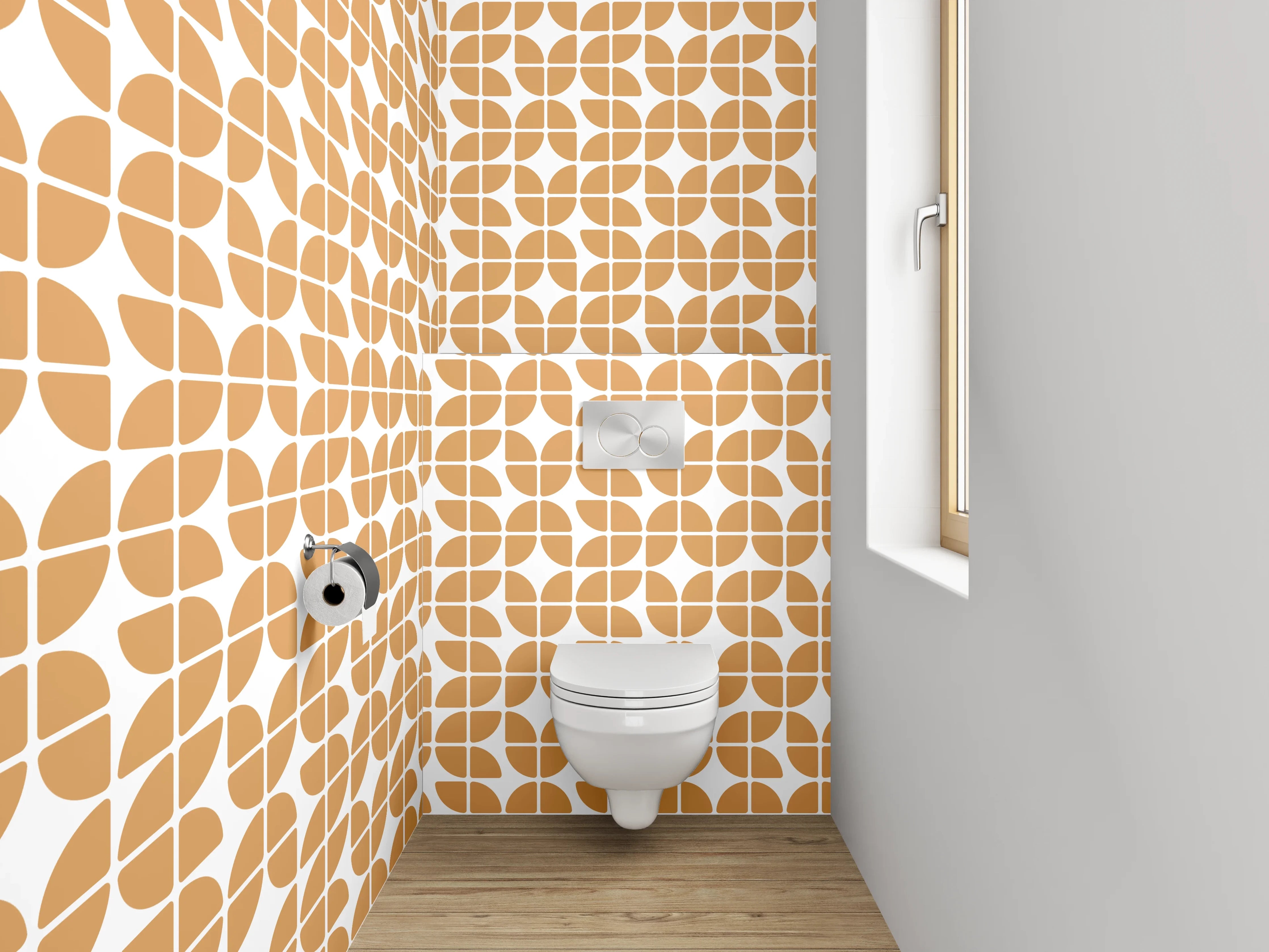 WC-Rückwand - Retro-Chic: Orange und Grau-Design